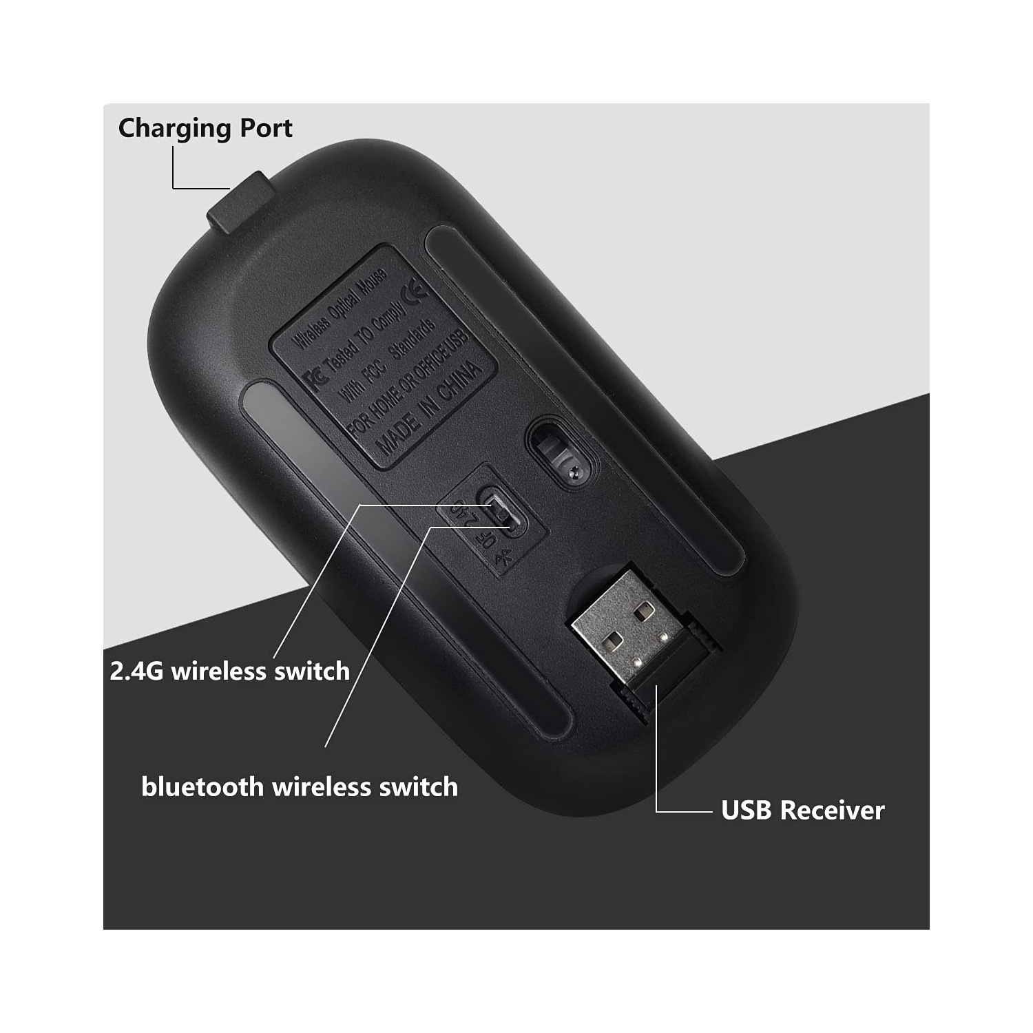 AUPHIL LED Wireless Mouse Have Dual Mode with Bluetooth 5.1 and 2.4G Wireless, Rechargeable Cordless Mouse with 3DPI for Lap