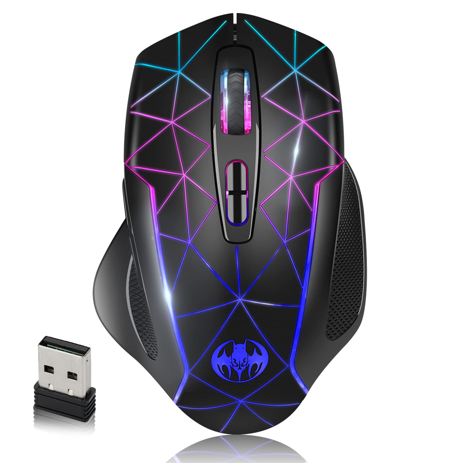Wireless Gaming Mouse, VEGCOO C8 Rechargeable Wireless Mouse with 2.4G USB Receiver, 3 Level DPI, 7 Buttons, 7 Colors LED Li