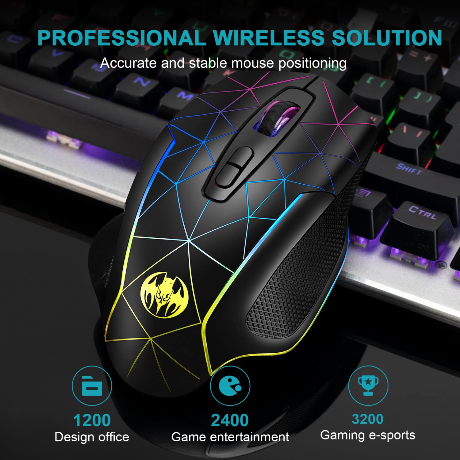 Wireless Gaming Mouse, VEGCOO C8 Rechargeable Wireless Mouse with 2.4G USB Receiver, 3 Level DPI, 7 Buttons, 7 Colors LED Li