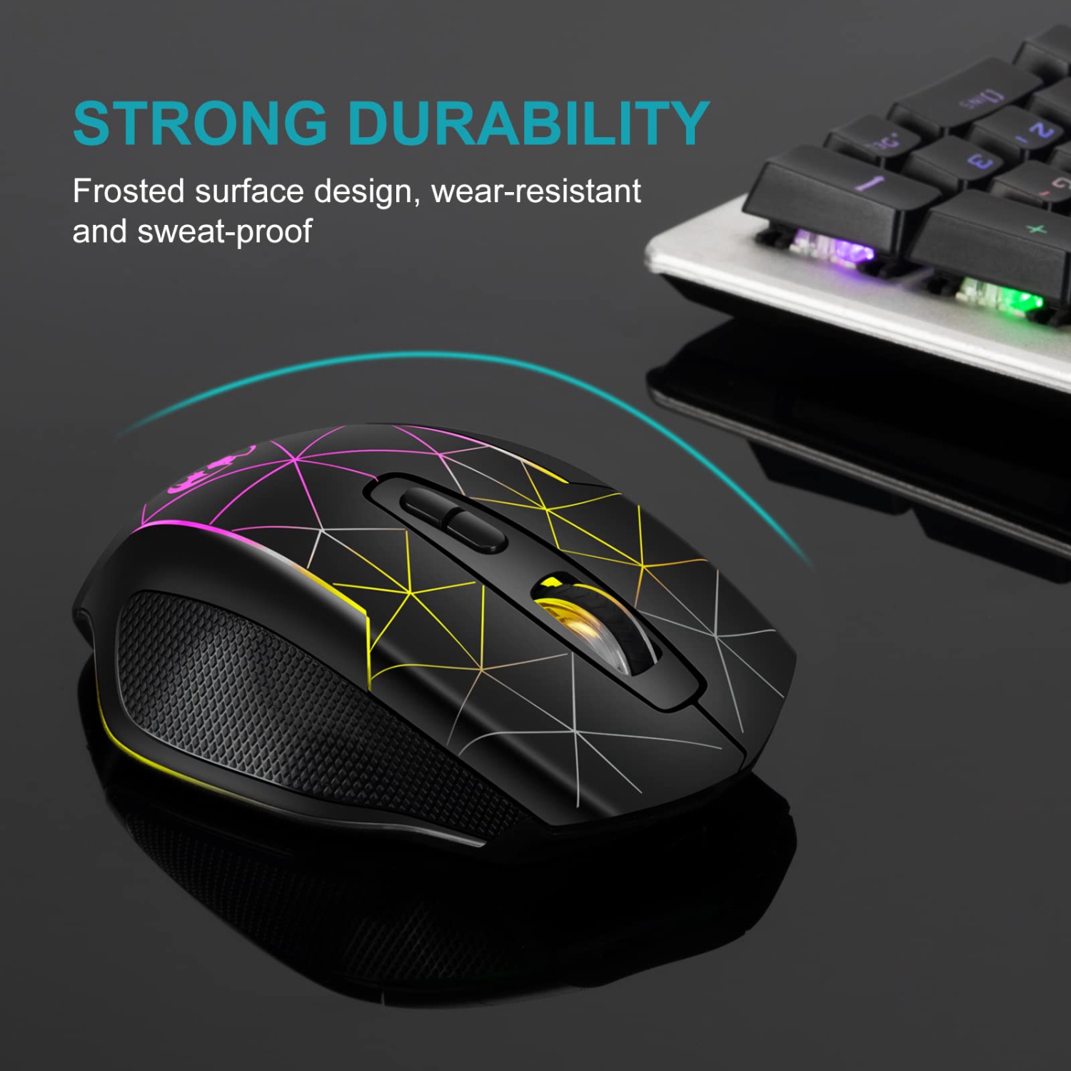 Wireless Gaming Mouse, VEGCOO C8 Rechargeable Wireless Mouse with 2.4G USB Receiver, 3 Level DPI, 7 Buttons, 7 Colors LED Li