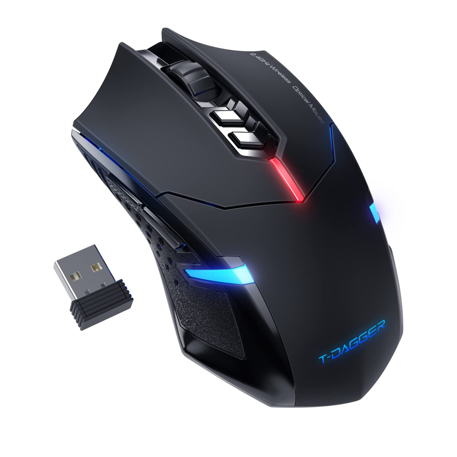 Wireless Gaming Mouse- USB Cordless PC Computer Mice with LED Blue Backlit, Ergonomic Silent Gamer Laptop Mouse with 7 Silen