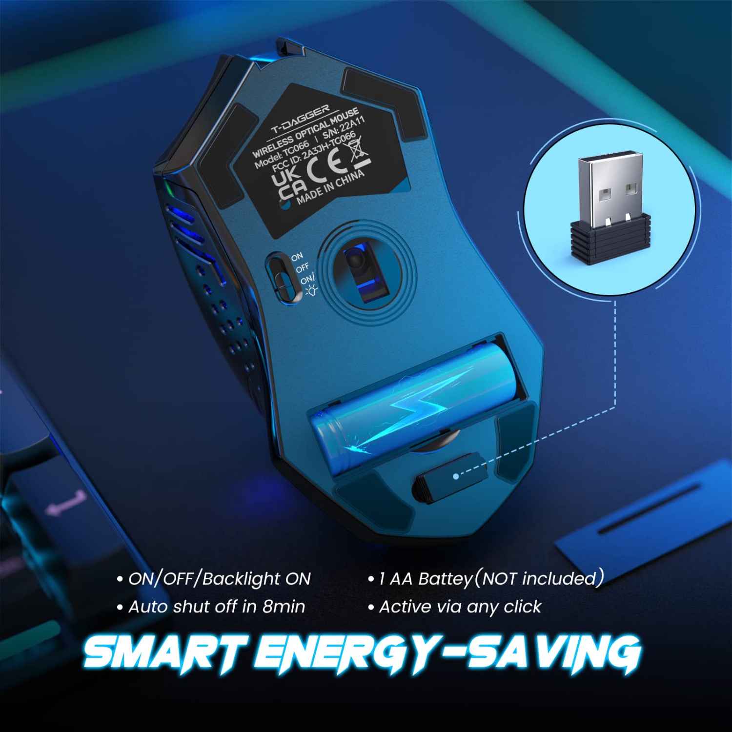 Wireless Gaming Mouse- USB Cordless PC Computer Mice with LED Blue Backlit, Ergonomic Silent Gamer Laptop Mouse with 7 Silen