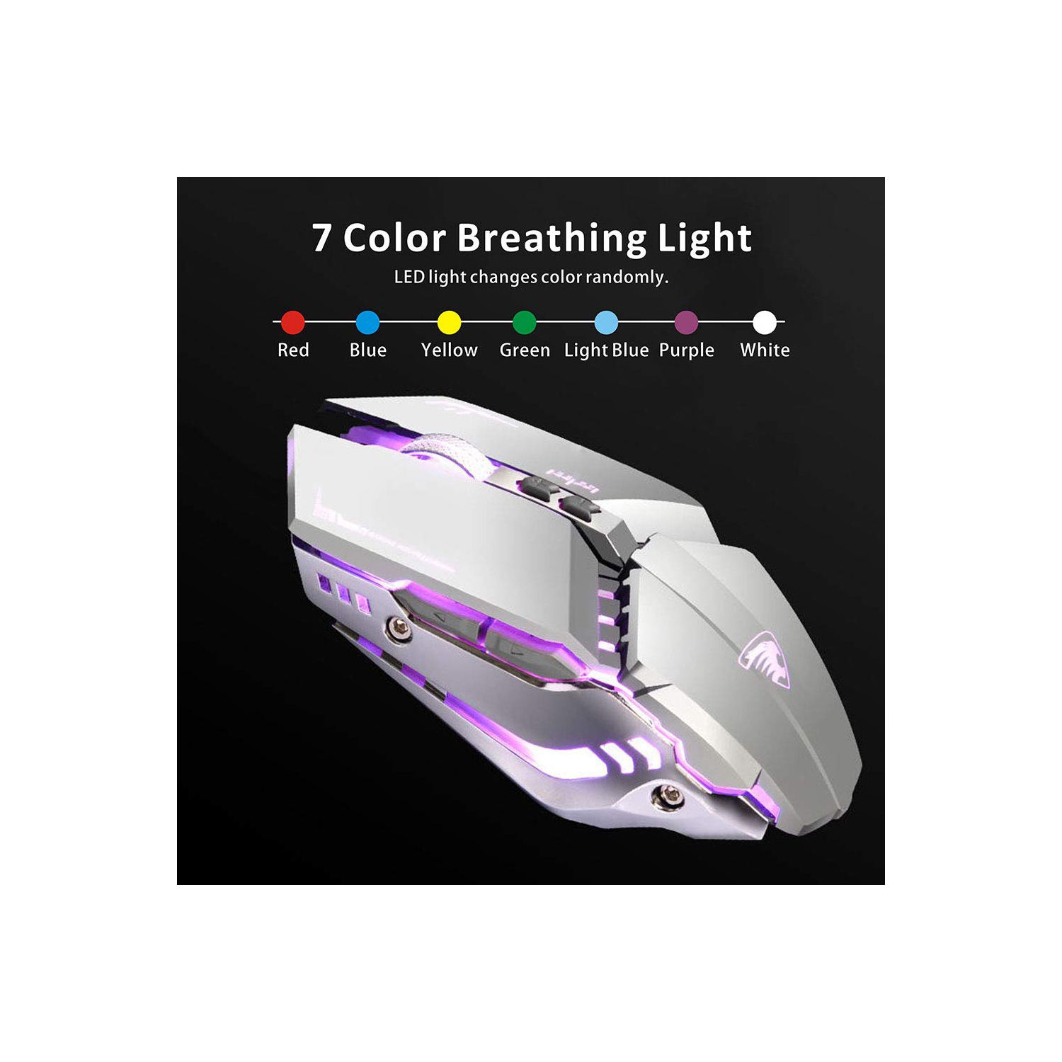 Souris de jeu sans fil T12 TENMOS rechargeable, souris optique sans fil silencieuse 2,4 GHz compatible avec les voyants DEL modifiables