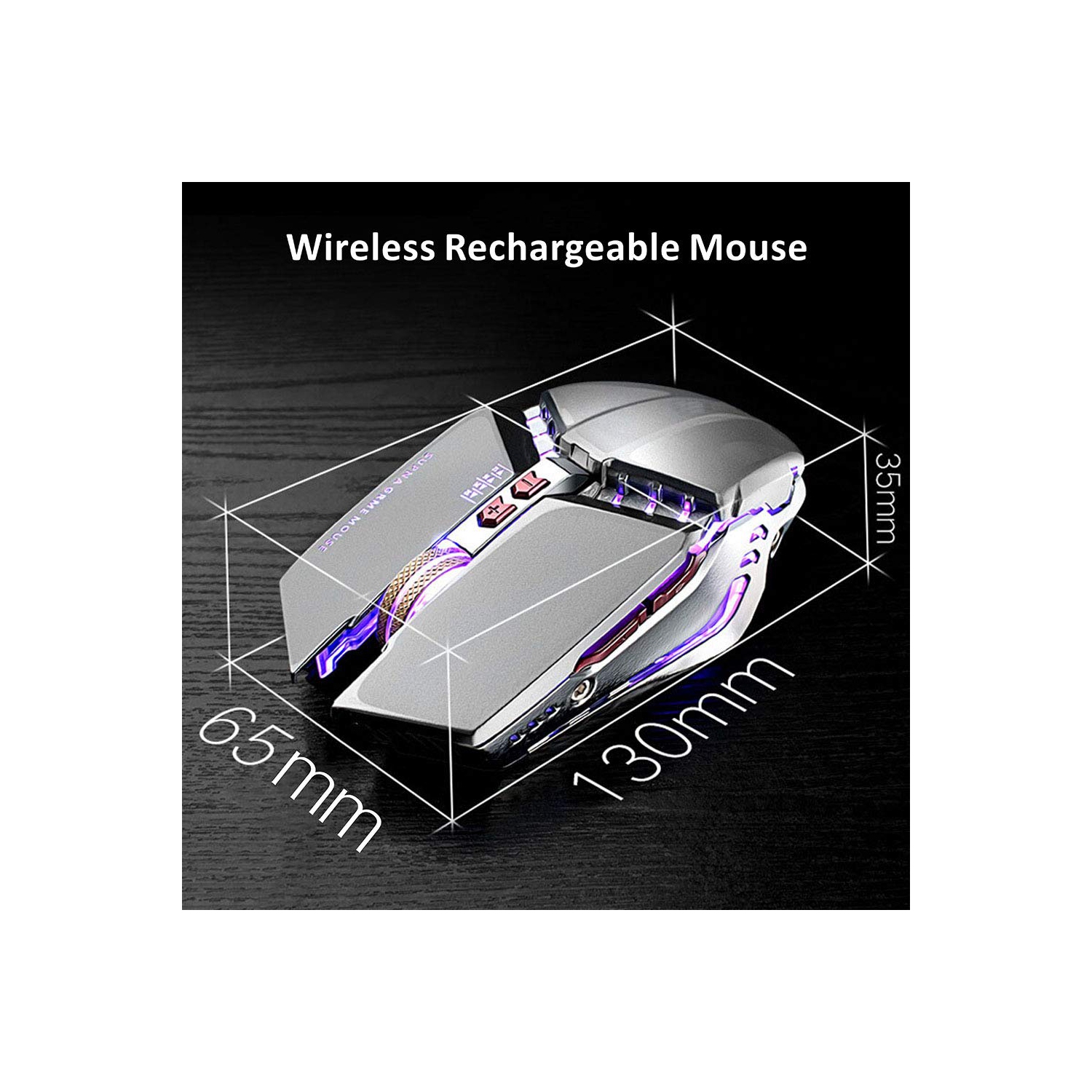 Souris de jeu sans fil T12 TENMOS rechargeable, souris optique sans fil silencieuse 2,4 GHz compatible avec les voyants DEL modifiables