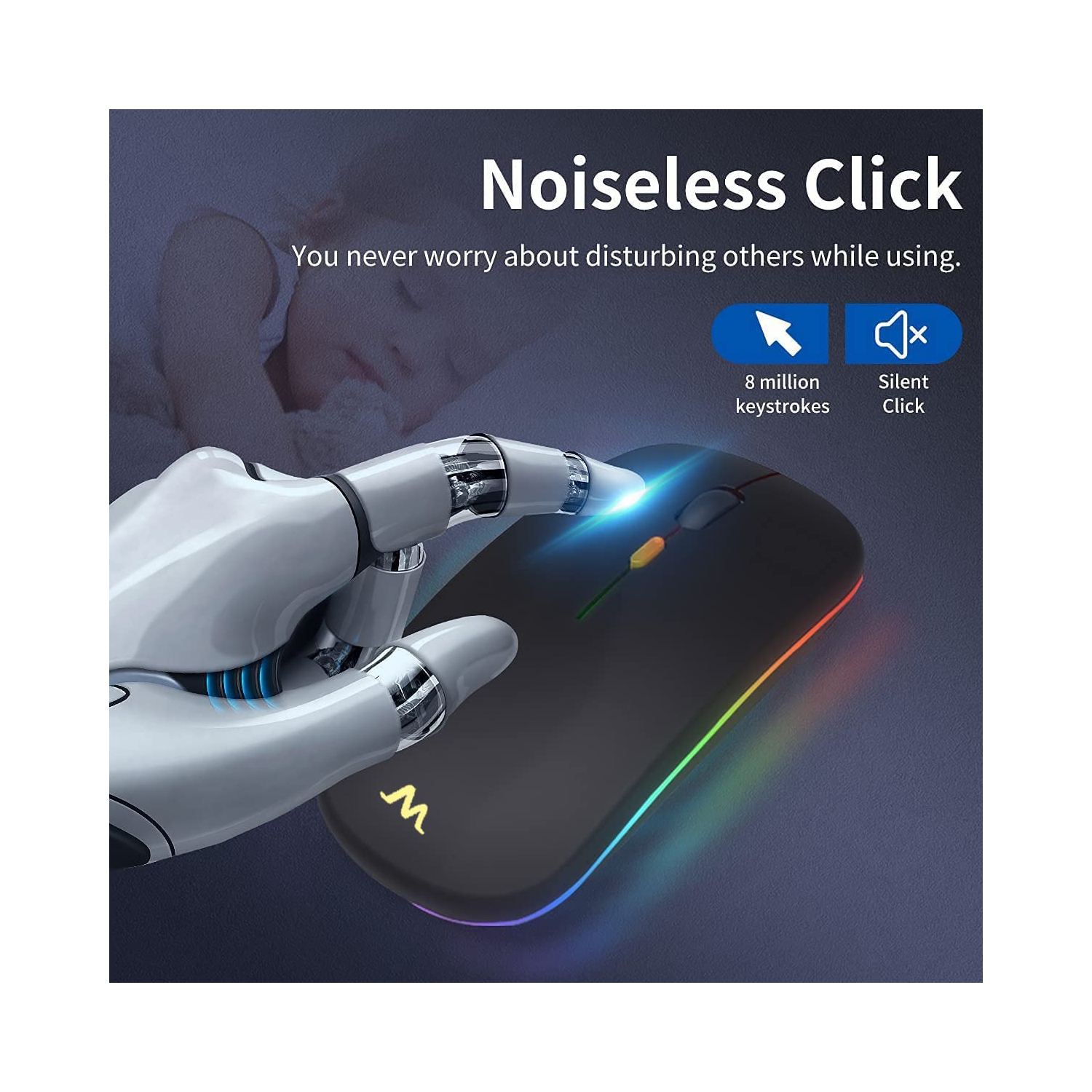 LED Rechargeable Wireless Mouse, 2.4G Slim Wireless Silent Computer Mouse with USB and Type C Receiver Compatible with Noteb
