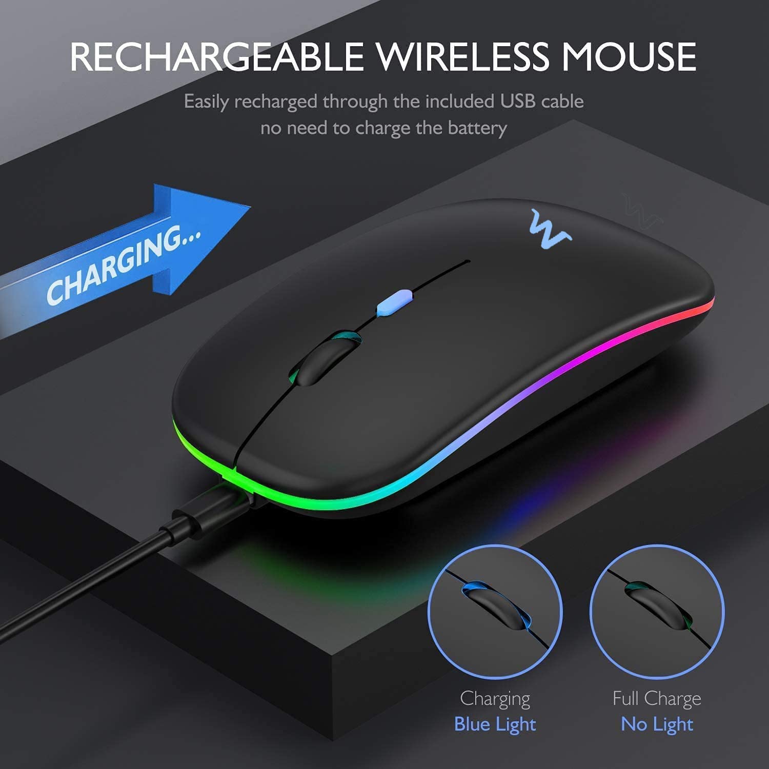 LED Rechargeable Wireless Mouse, 2.4G Slim Wireless Silent Computer Mouse with USB and Type C Receiver Compatible with Noteb