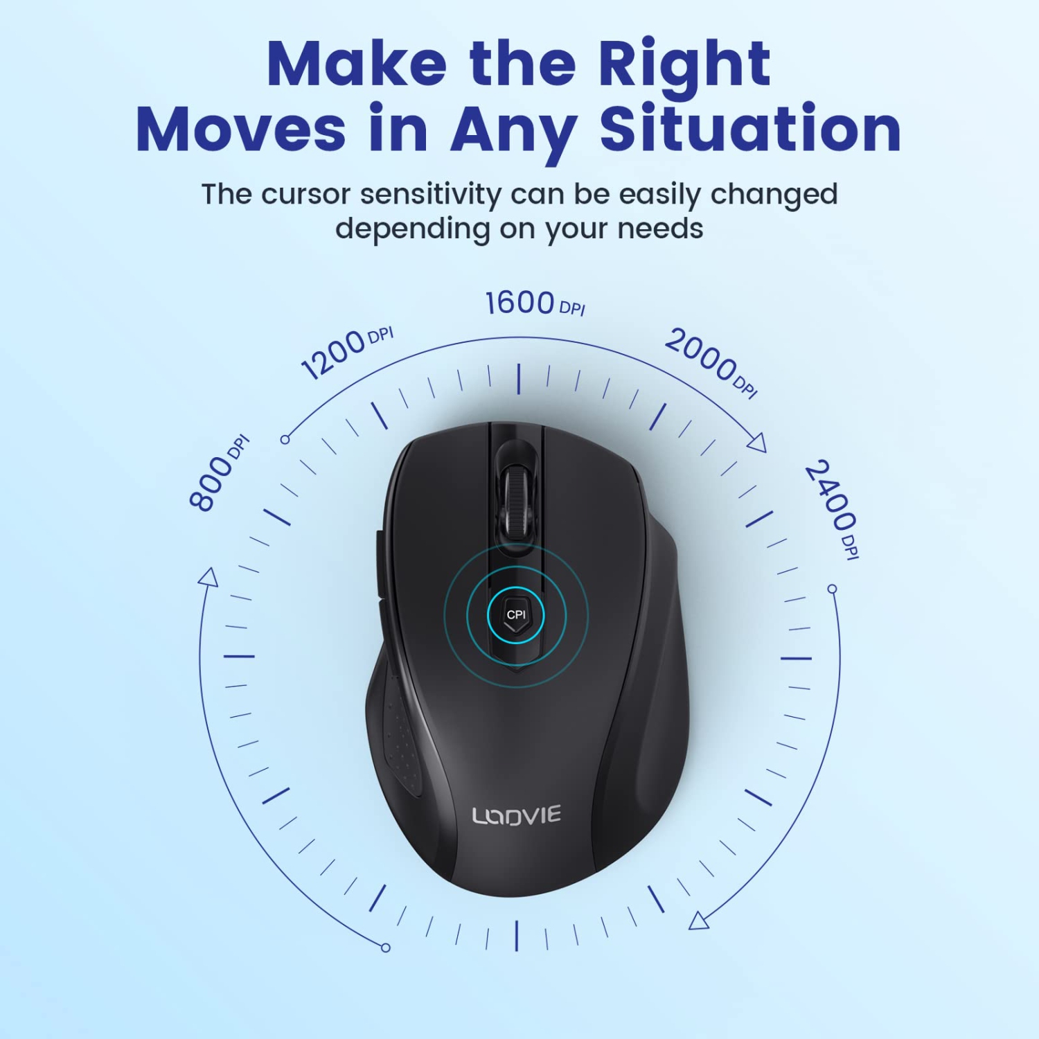 LODVIE Wireless Mouse for Laptop,2400 DPI Wireless Computer Mouse with 6 Buttons,2.4G Ergonomic USB Cordless Mouse,15 Months