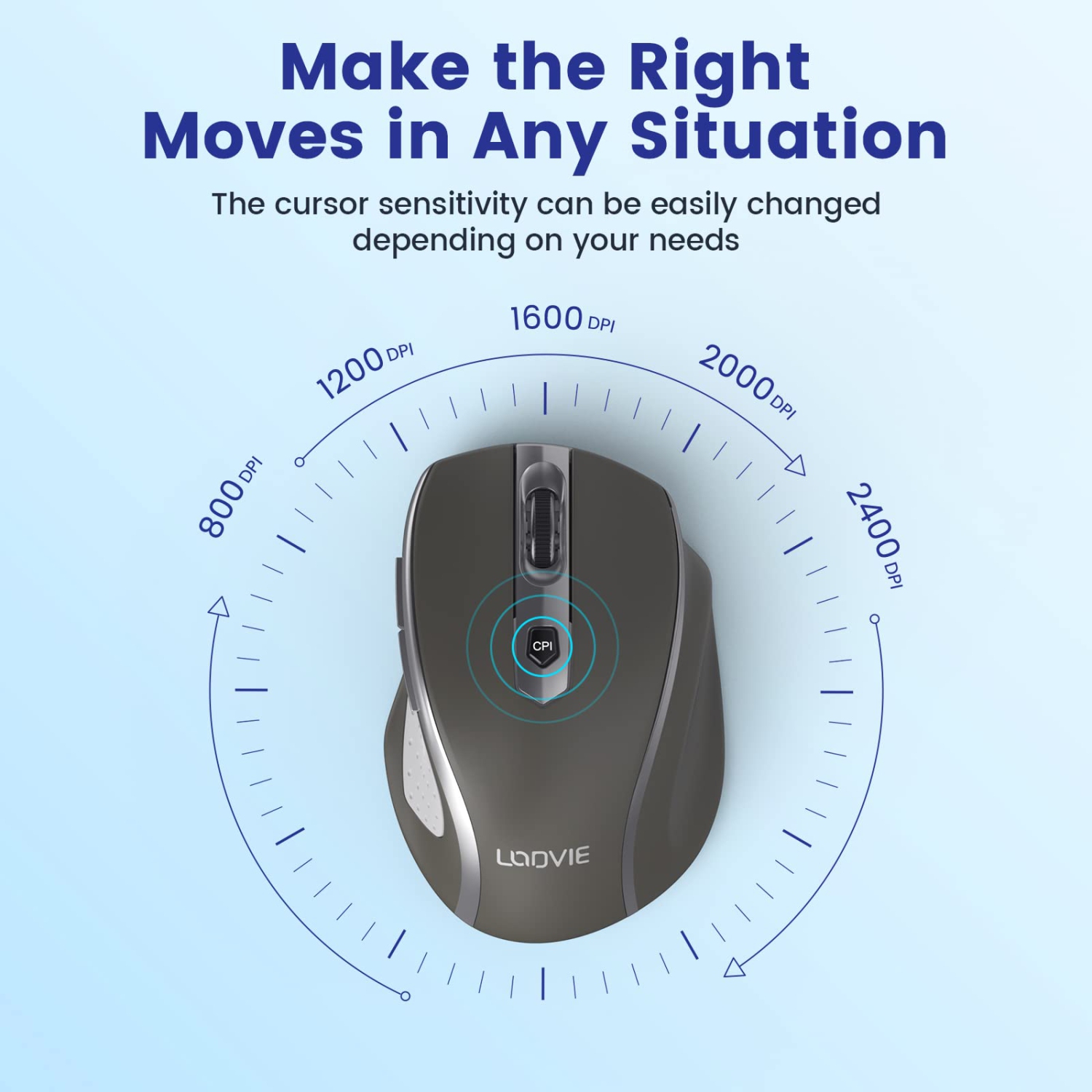 LODVIE Wireless Mouse for Laptop , 2400 DPI Wireless Computer Mouse with 6 Buttons, 2.4G Ergonomic USB Cordless Mouse, 15 Mo