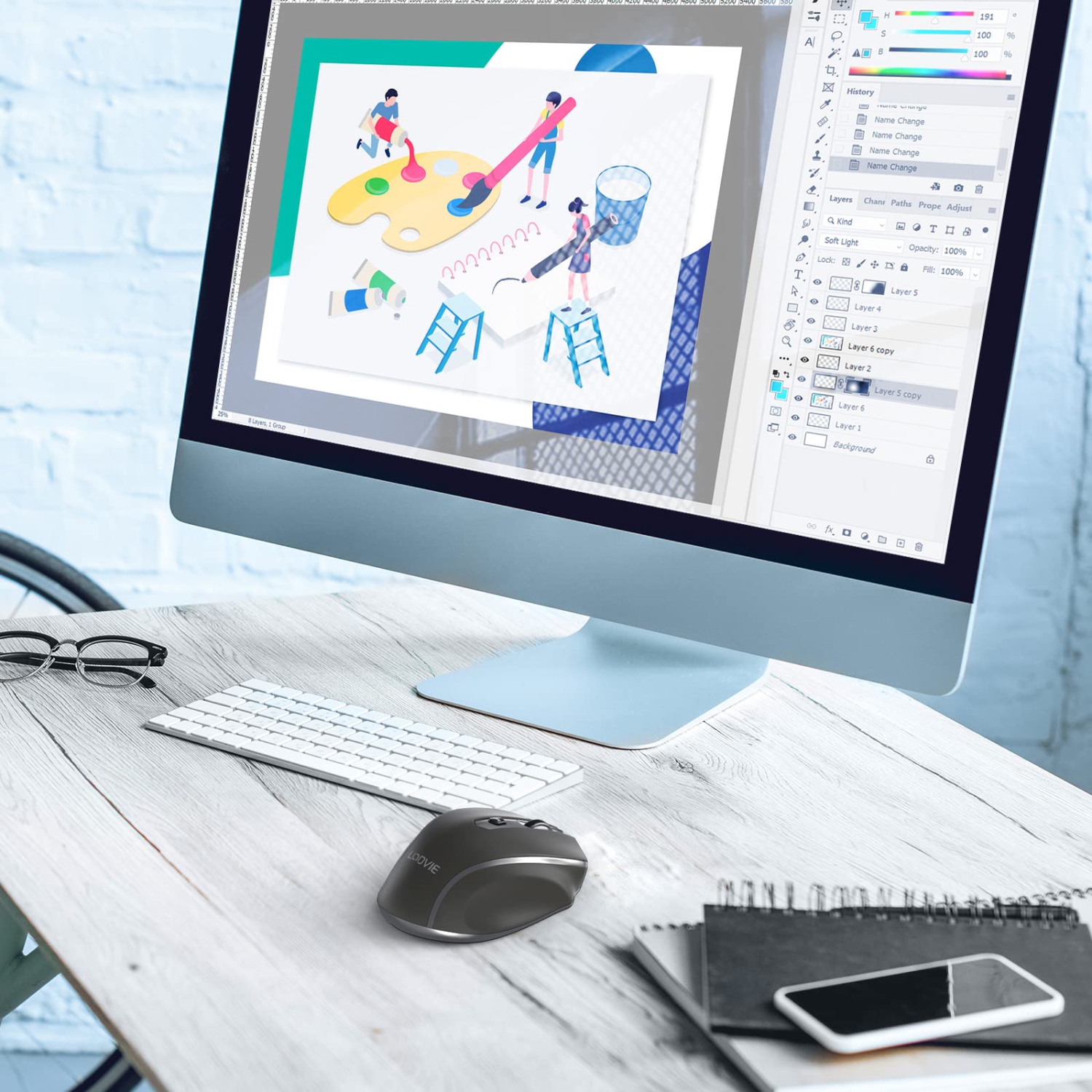 LODVIE Wireless Mouse for Laptop , 2400 DPI Wireless Computer Mouse with 6 Buttons, 2.4G Ergonomic USB Cordless Mouse, 15 Mo