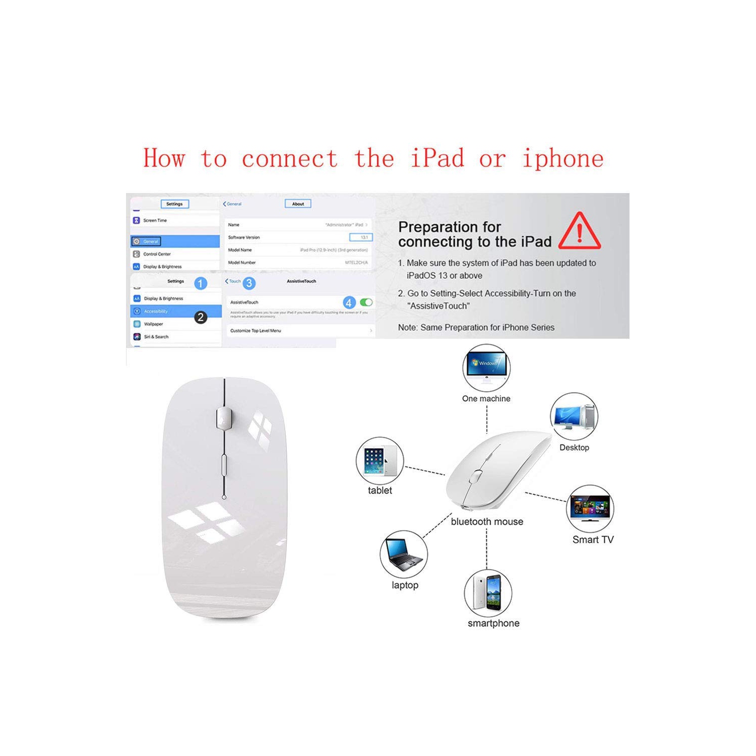 Rechargeable Bluetooth Mouse for MacBook Pro Wireless Bluetooth Mouse for Mac Laptop MacBook Air Windows Notebook MacBook (W