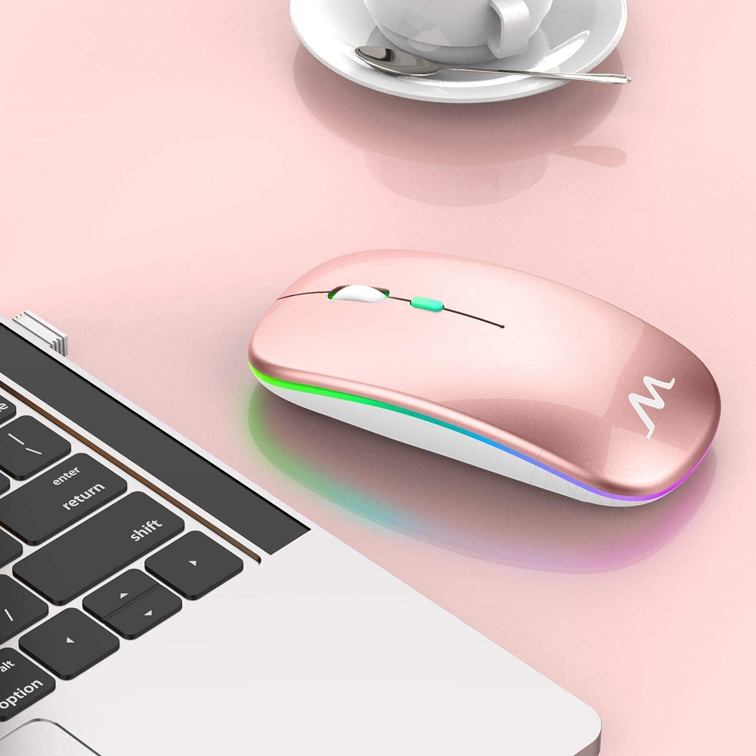 LED Wireless Mouse, Rechargeable Slim Wireless Silent Mouse, 2.4G Portable USB Optical Wireless Computer Mice with USB Recei