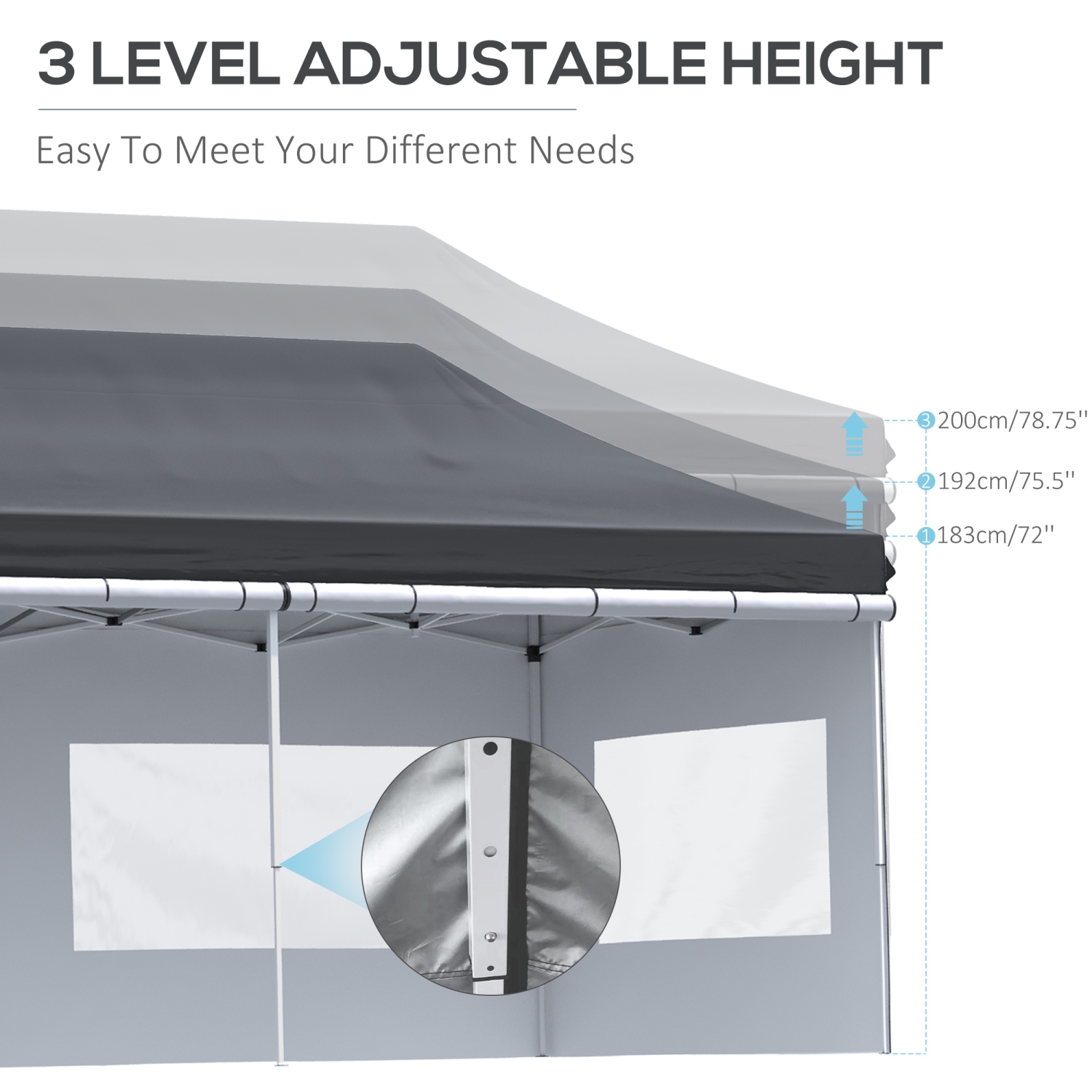Abri pliant instantané avec parois amovibles, abri escamotable Outsunny, 20 x 10 pi, 6 fenêtres, 4 sacs de sable et sac de transport, noir