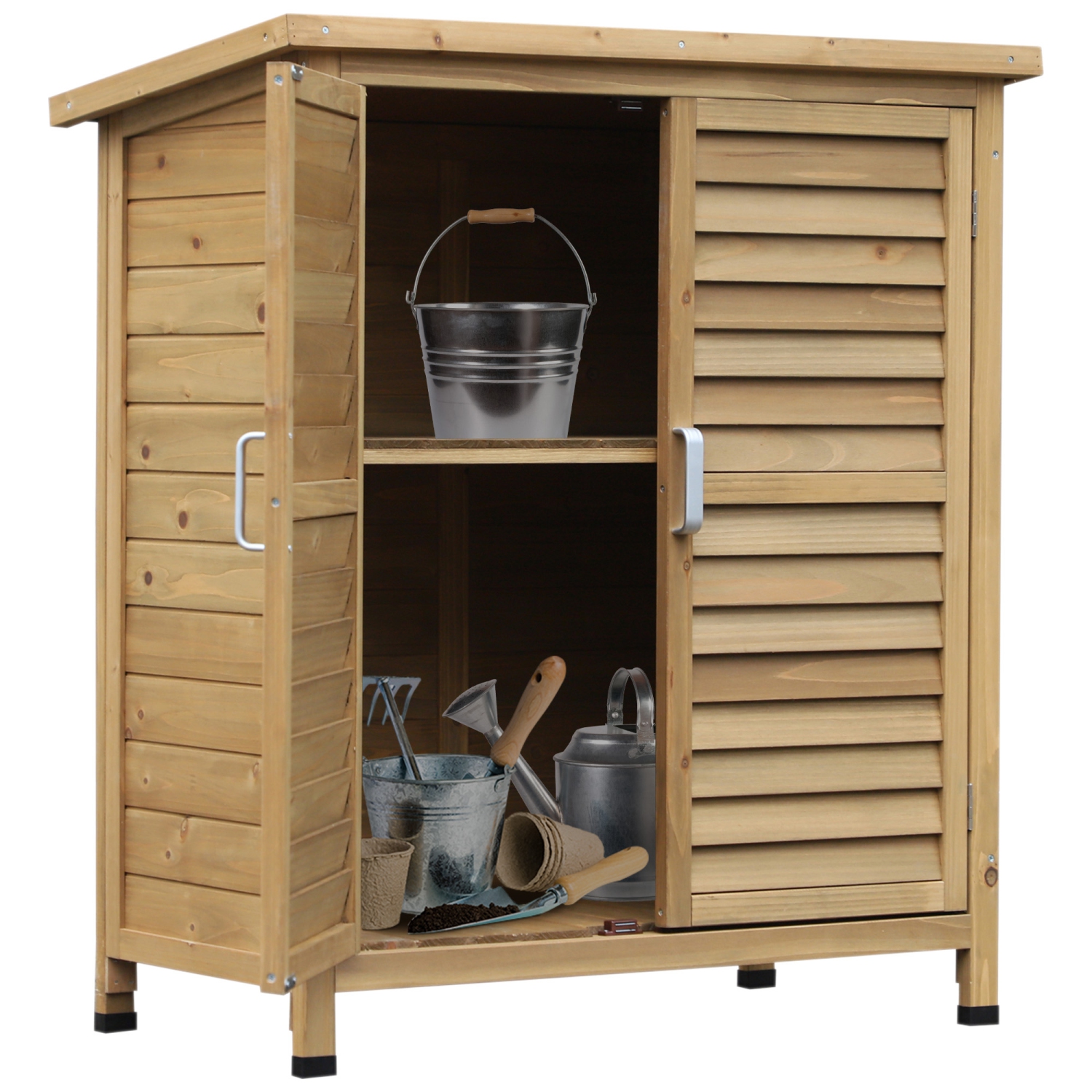 Armoire de rangement extérieure Outsunny Garden Shed avec 2 portes, armoire de rangement en bois massif pour garage, meuble de jardin, 34 3,3 x 18 x