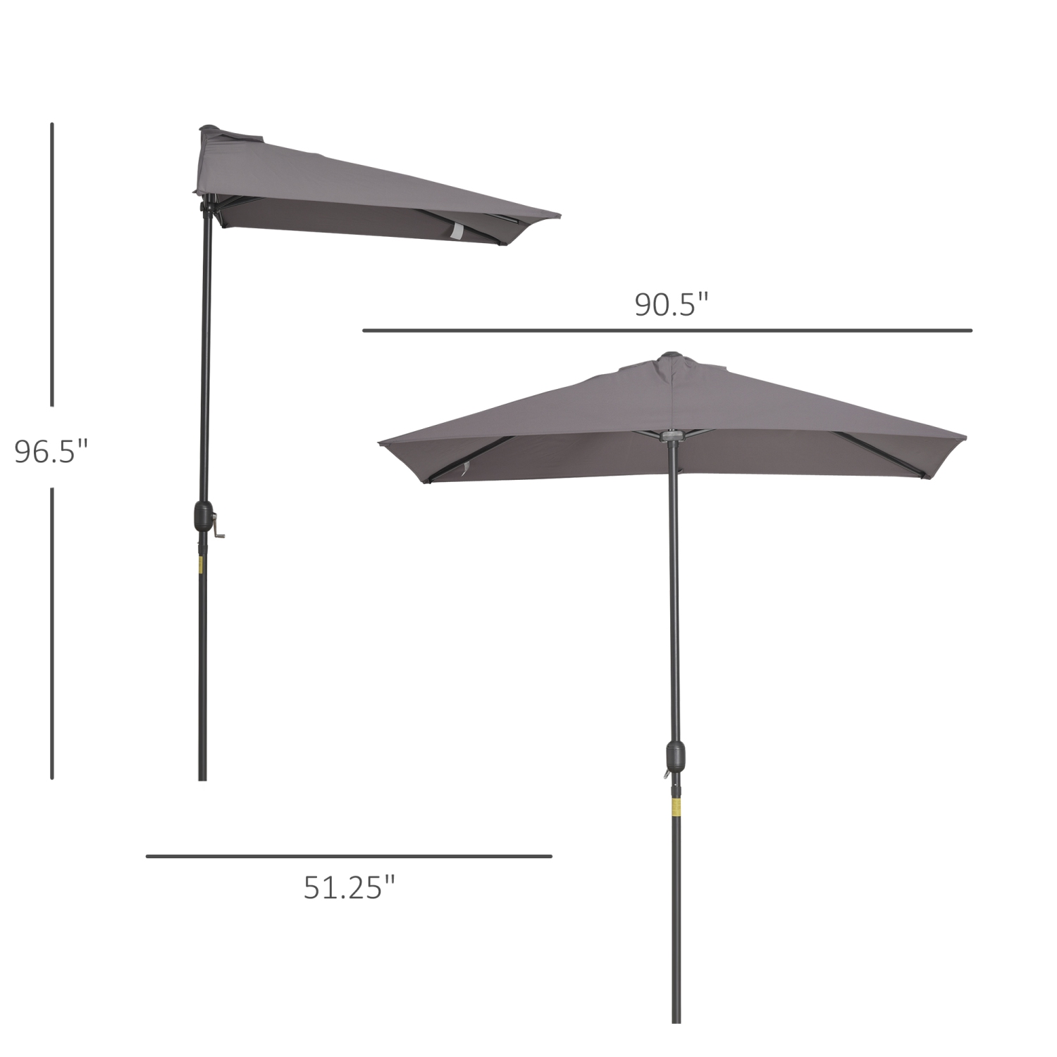 Outsunny Demi-parasol 8' pour extérieur, balcon, terrasse, jardin, fenêtre extérieure, toit avec 5 nervures, gris