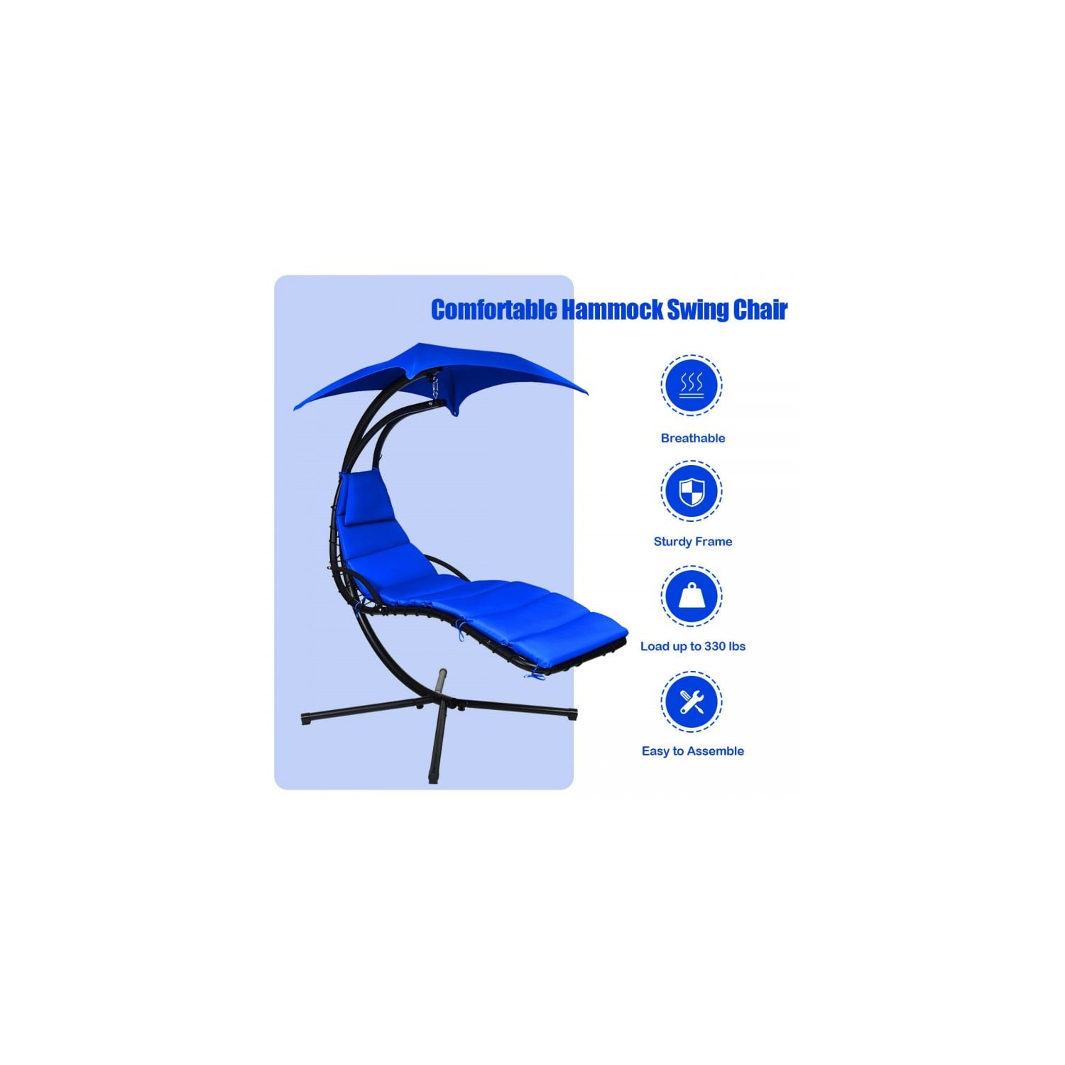 Chaise longue suspendue avec support et coussin pour l'extérieur