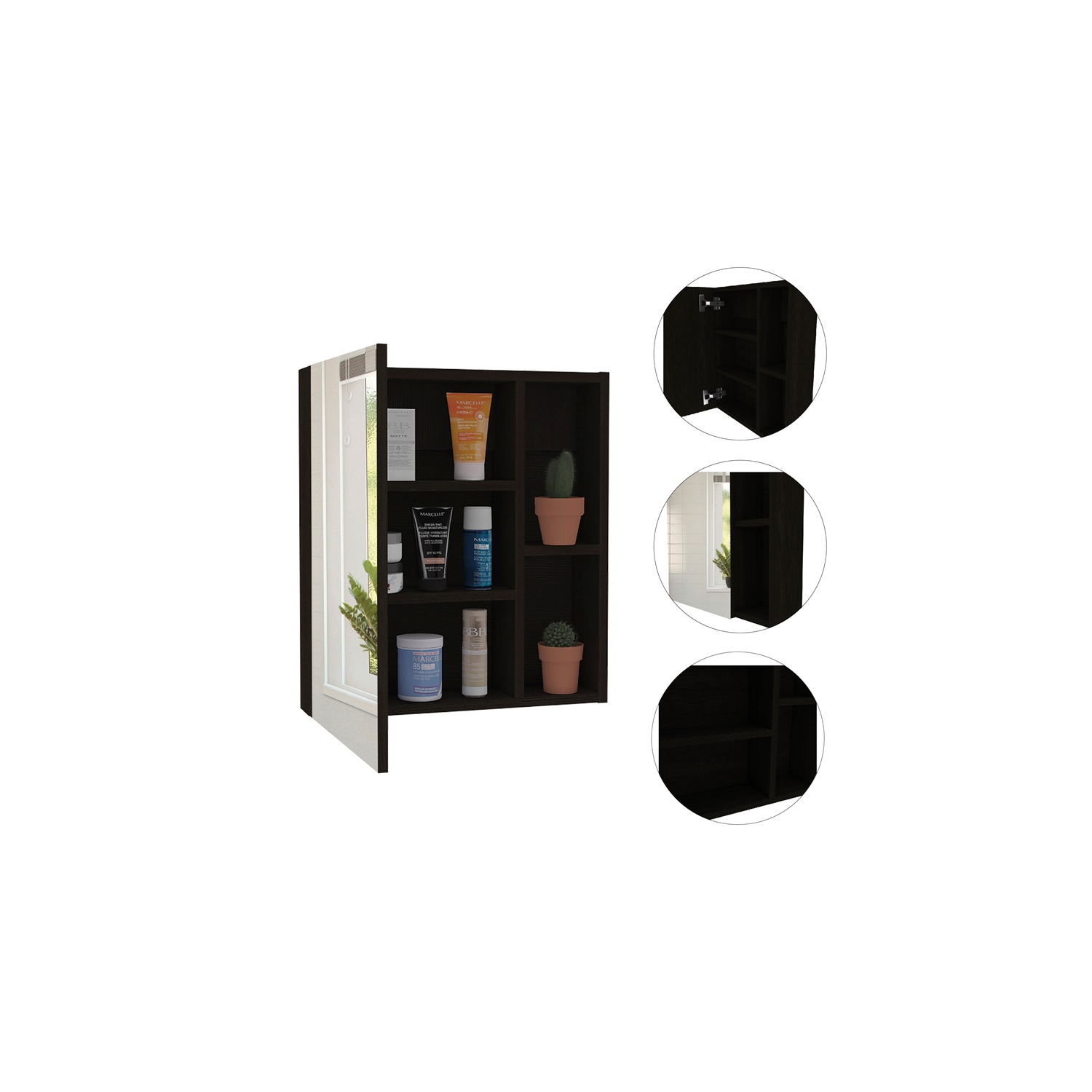 Tuhome Labelle Medicine Cabinet with Mirror Espresso