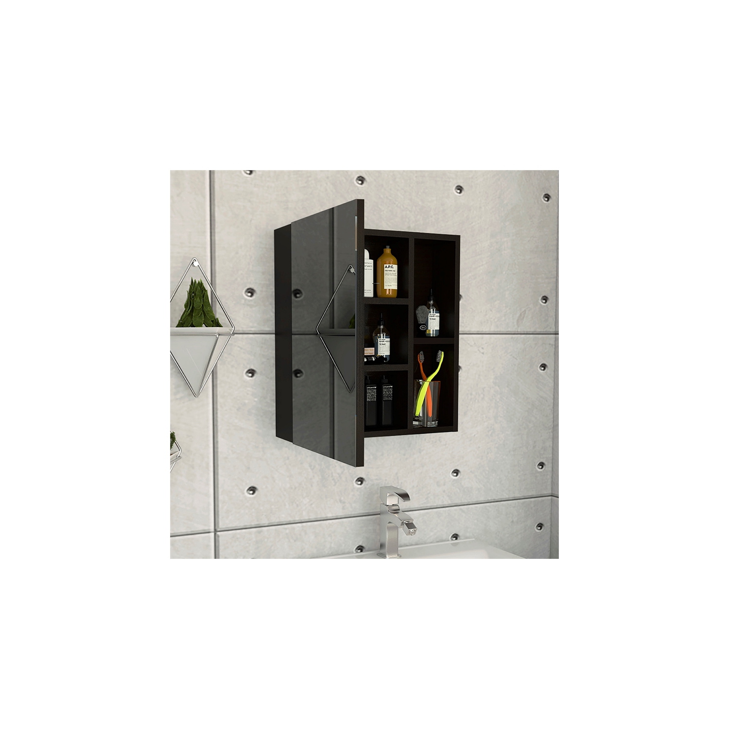 Tuhome Labelle Medicine Cabinet with Mirror Espresso