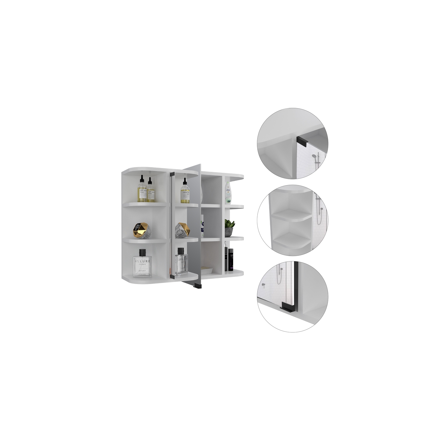 Tuhome White Modern -Material-Engineered Wood Milan Medicine Cabinet