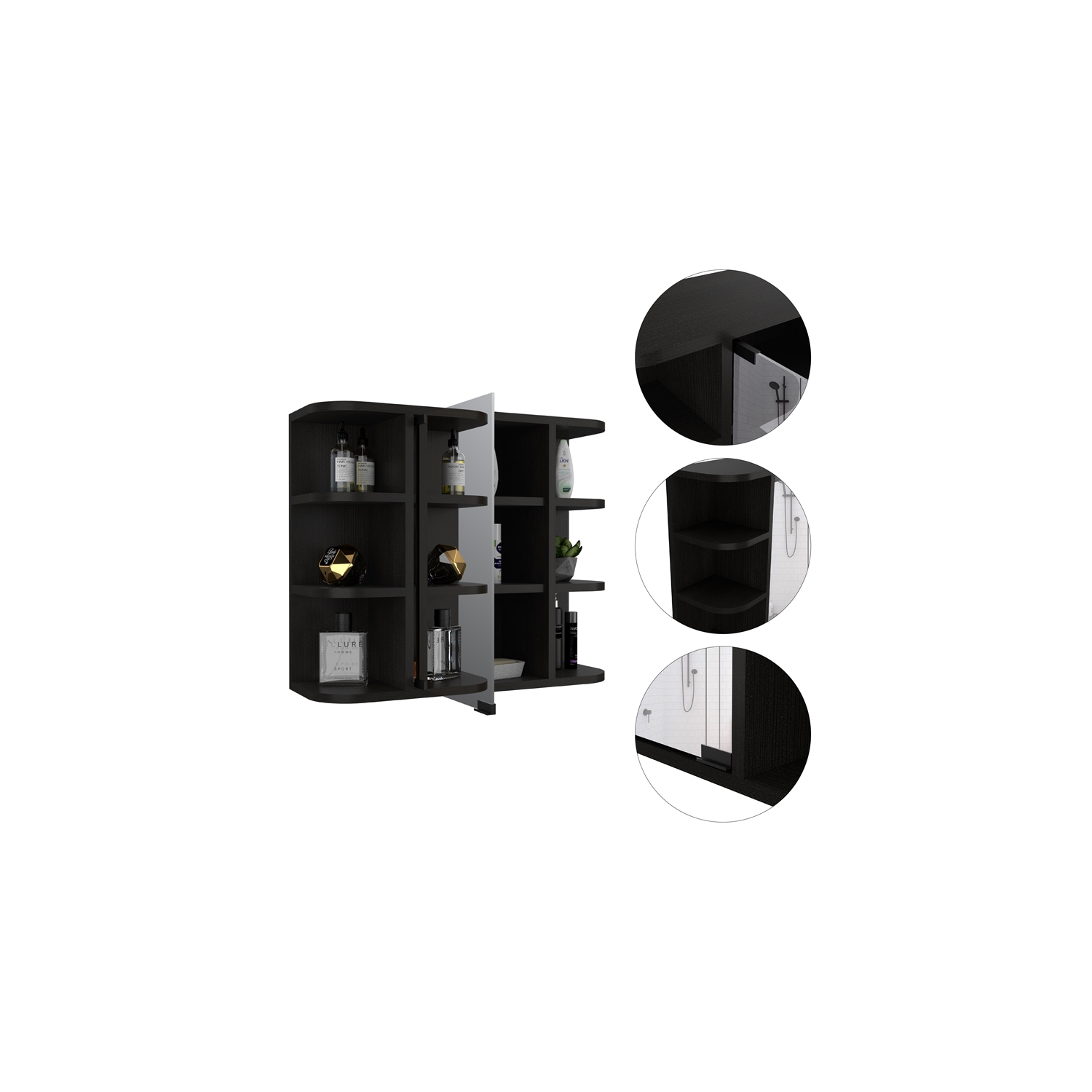 Tuhome Black Modern- Material -Engineered Wood Milan Medicine Cabinet