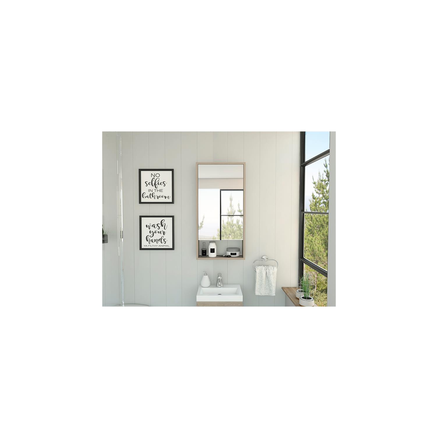 TuHome Gray Modern Engineered Wood Mariana 35" Mirror Medicine Cabinet