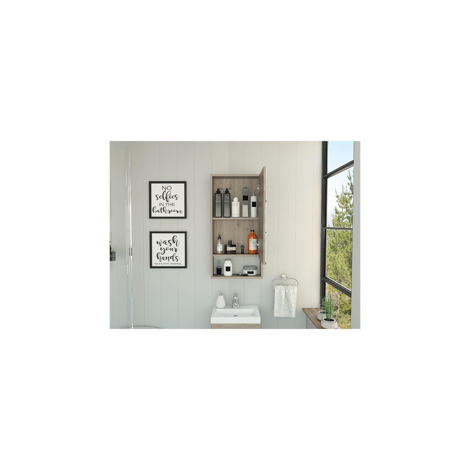 TuHome Gray Modern Engineered Wood Mariana 35" Mirror Medicine Cabinet