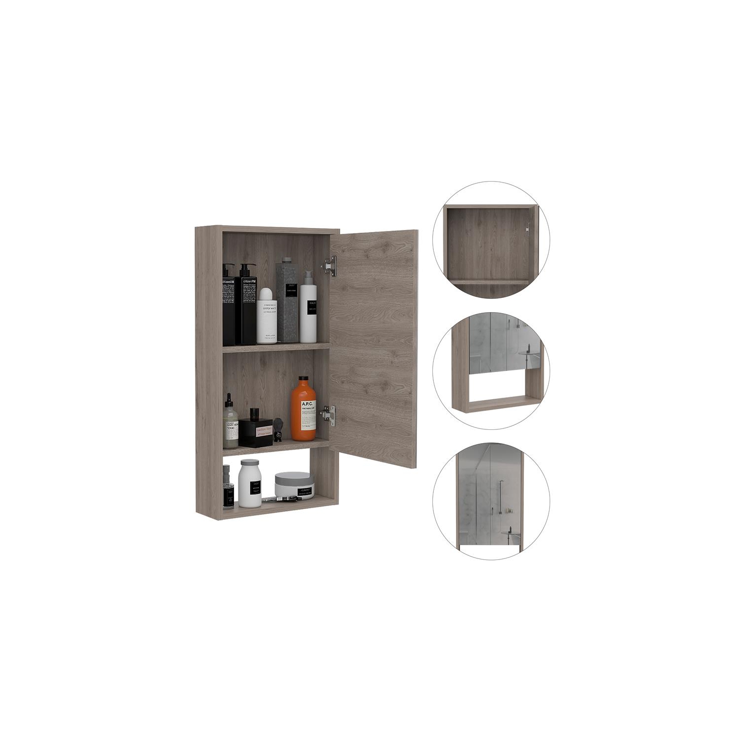 TuHome Gray Modern Engineered Wood Mariana 35" Mirror Medicine Cabinet