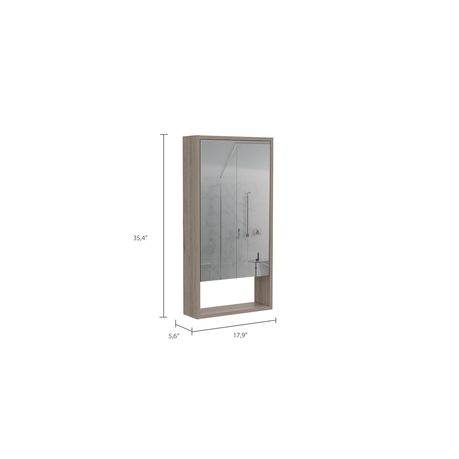 TuHome Gray Modern Engineered Wood Mariana 35" Mirror Medicine Cabinet