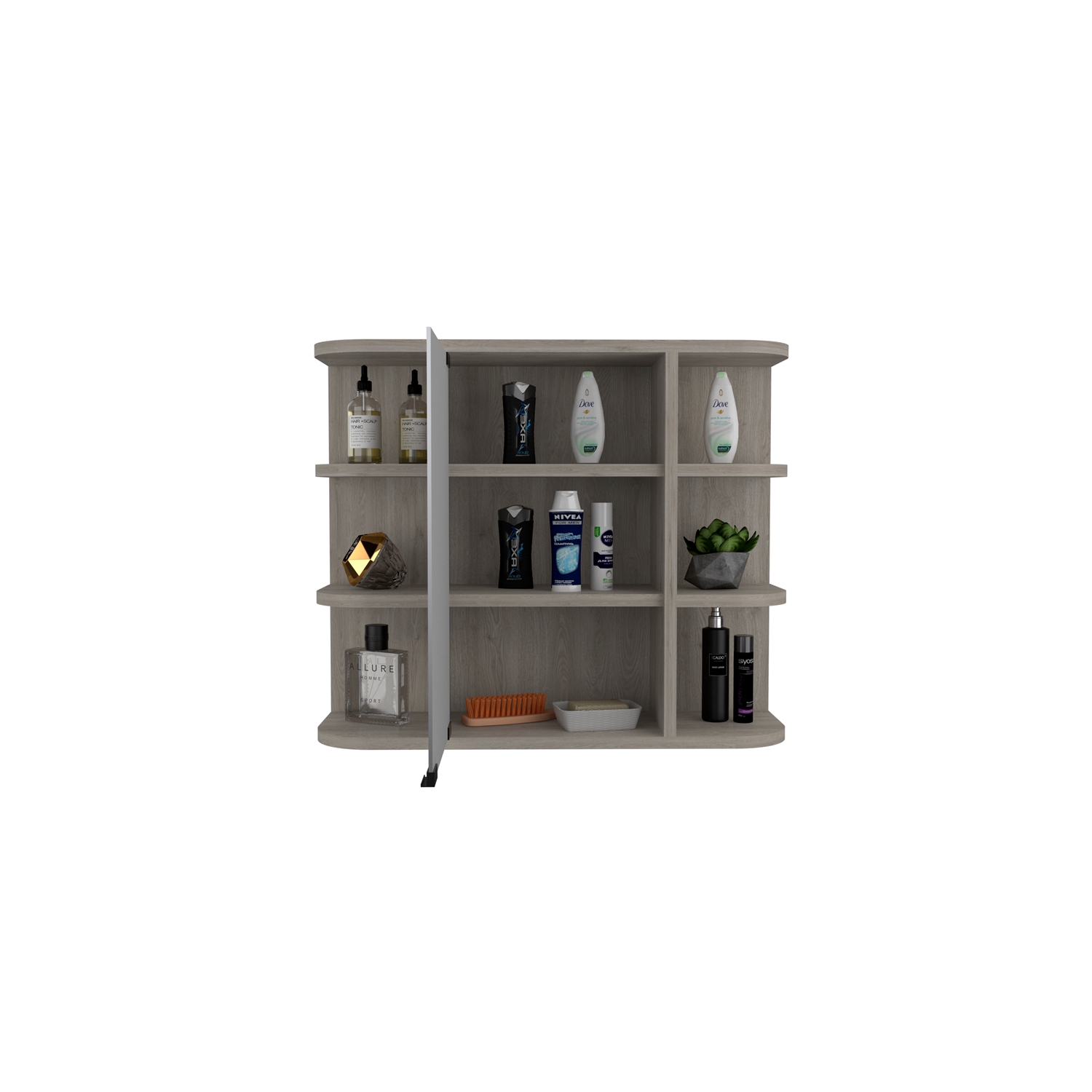 Armoire à pharmacie TuHome Milan avec fini cendré miroir et tablettes