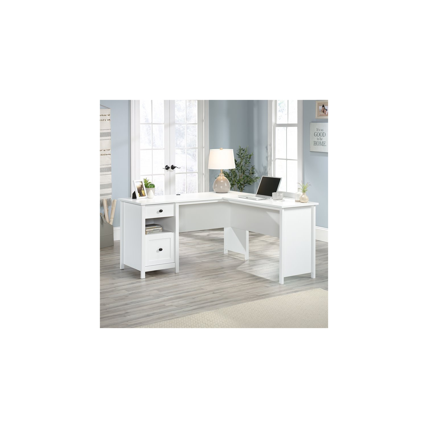 Sauder County Line Wooden L Shaped Computer Desk in Soft White