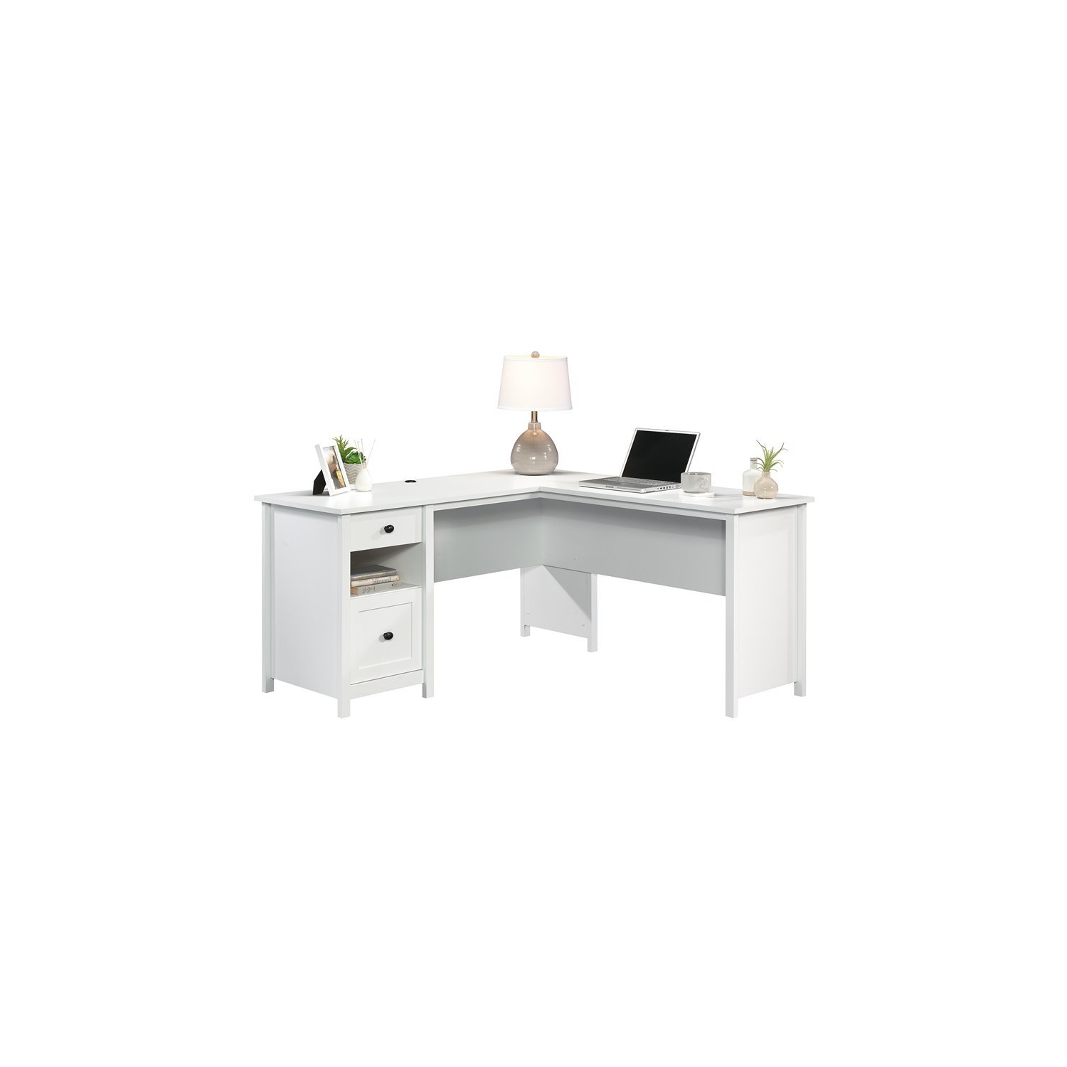 Sauder County Line Wooden L Shaped Computer Desk in Soft White