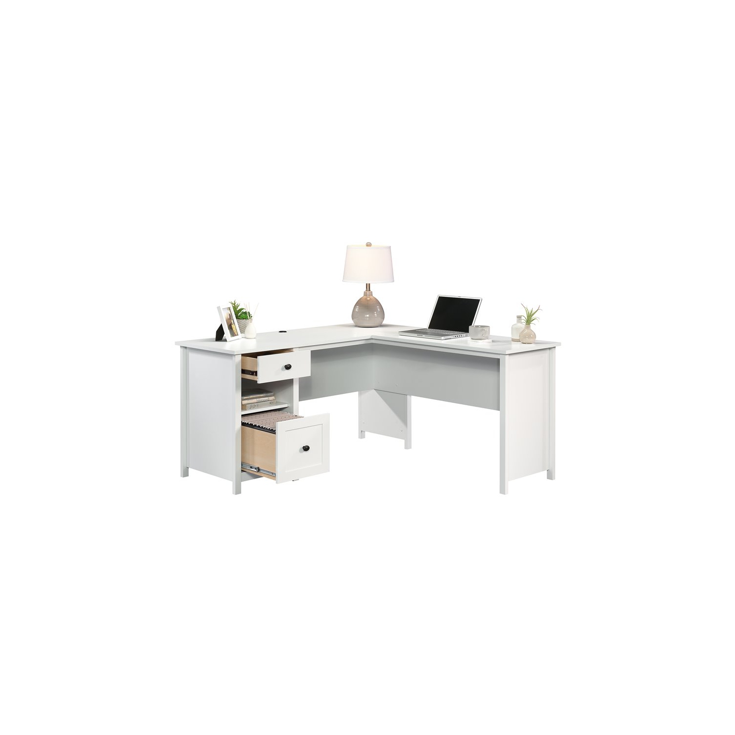 Sauder County Line Wooden L Shaped Computer Desk in Soft White