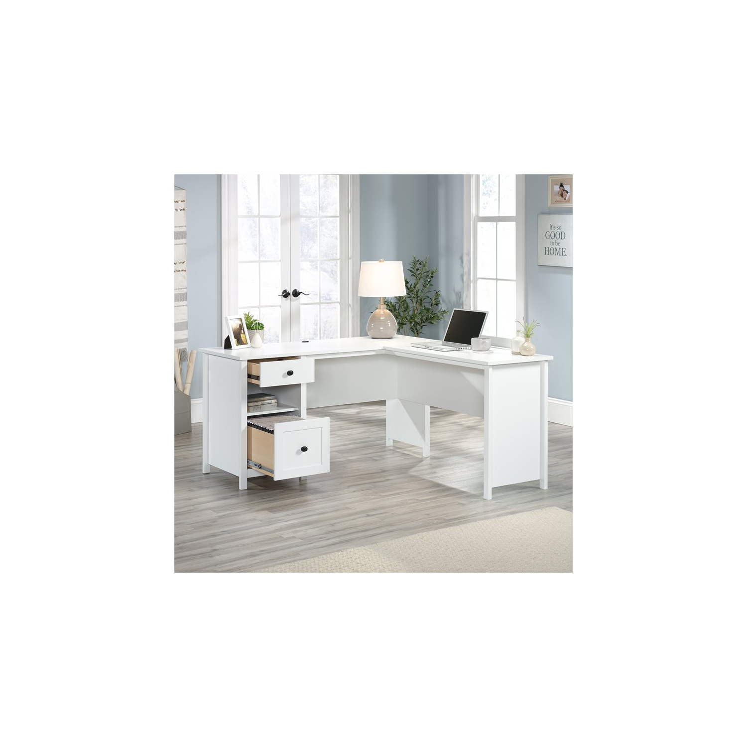 Sauder County Line Wooden L Shaped Computer Desk in Soft White