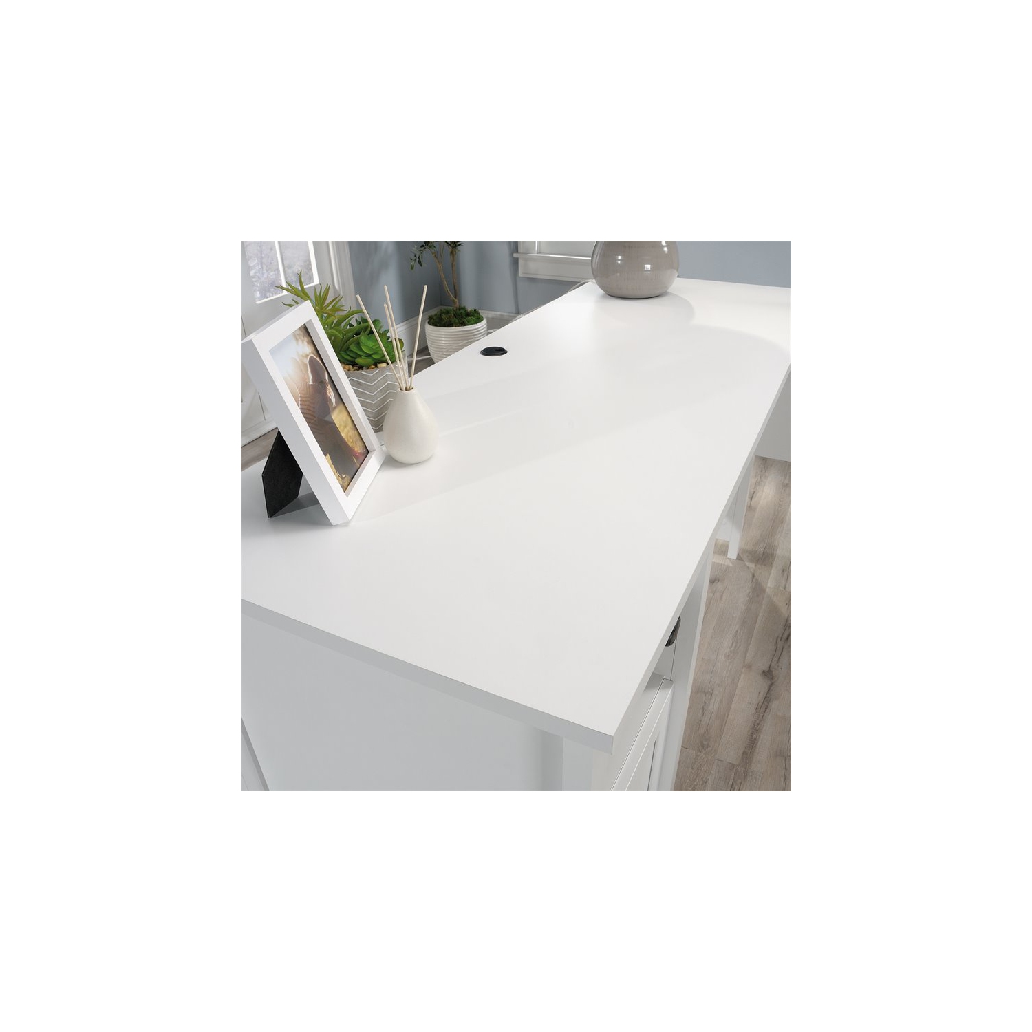 Sauder County Line Wooden L Shaped Computer Desk in Soft White