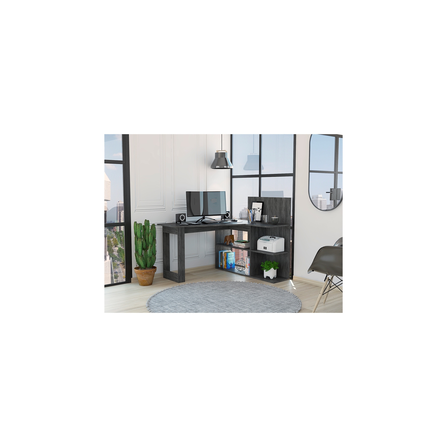 Tuhome Modern Engineered Wood Charcoal Masai Computer Desk