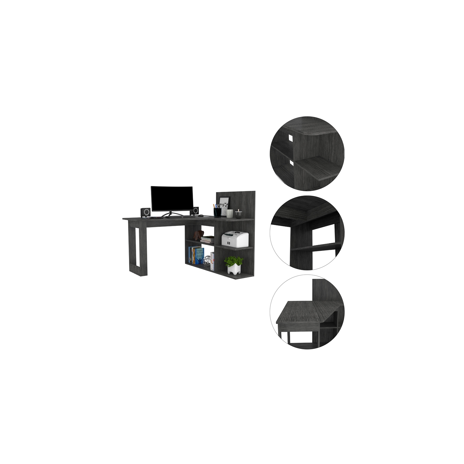 Tuhome Modern Engineered Wood Charcoal Masai Computer Desk