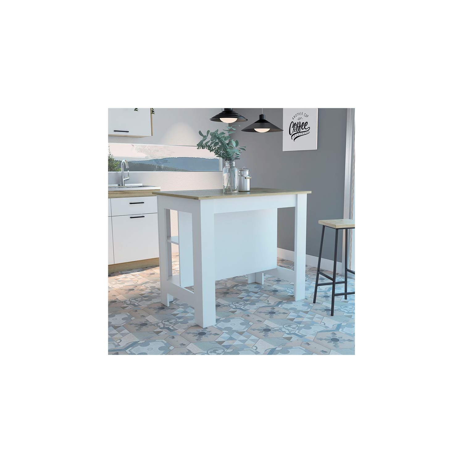 TUHOME Cala Kitchen Island Engineered Wood Kitchen Islands in Multi-color