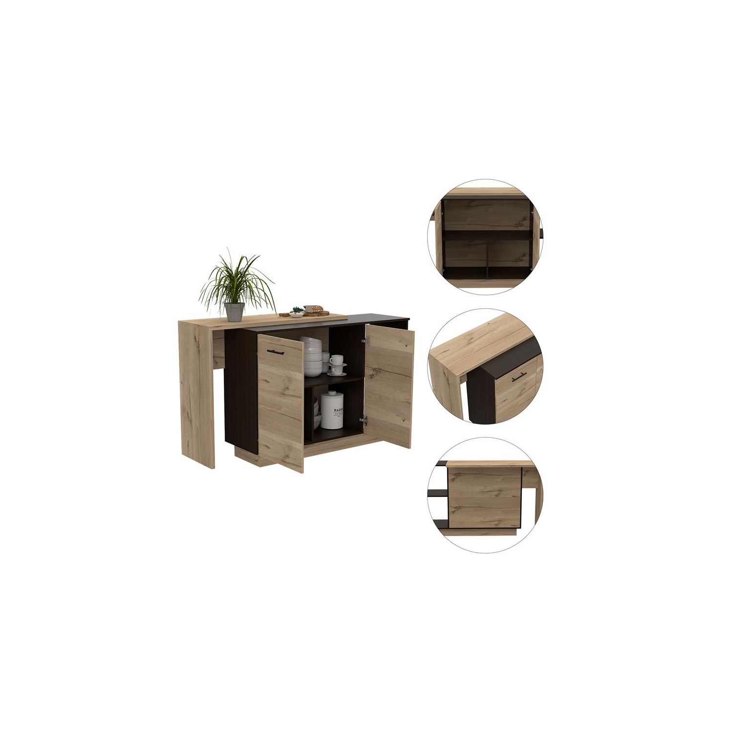 TUHOME Sicilia Two-Door Kitchen Island In Black-Light Oak - Engineered Wood