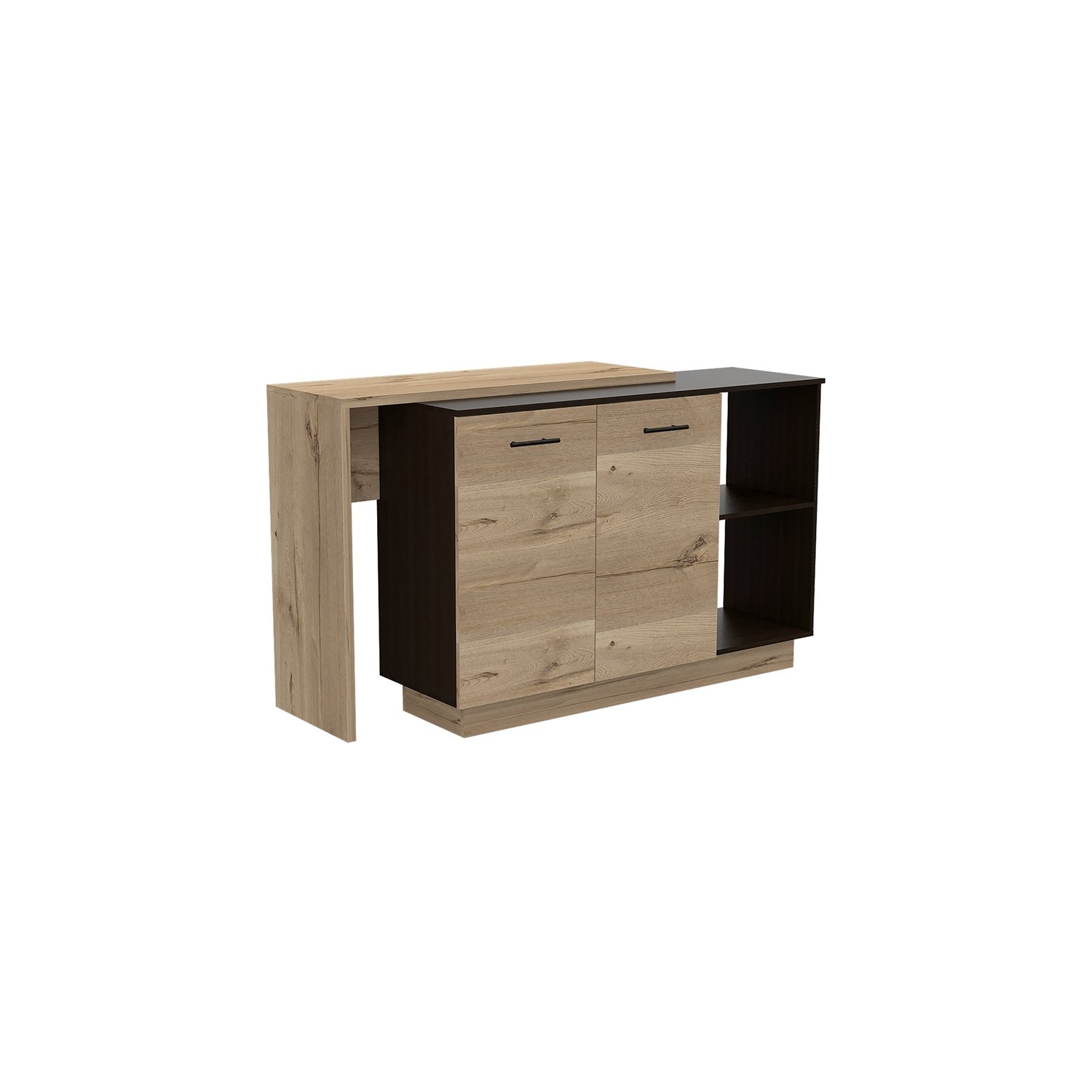 TUHOME Sicilia Two-Door Kitchen Island In Black-Light Oak - Engineered Wood