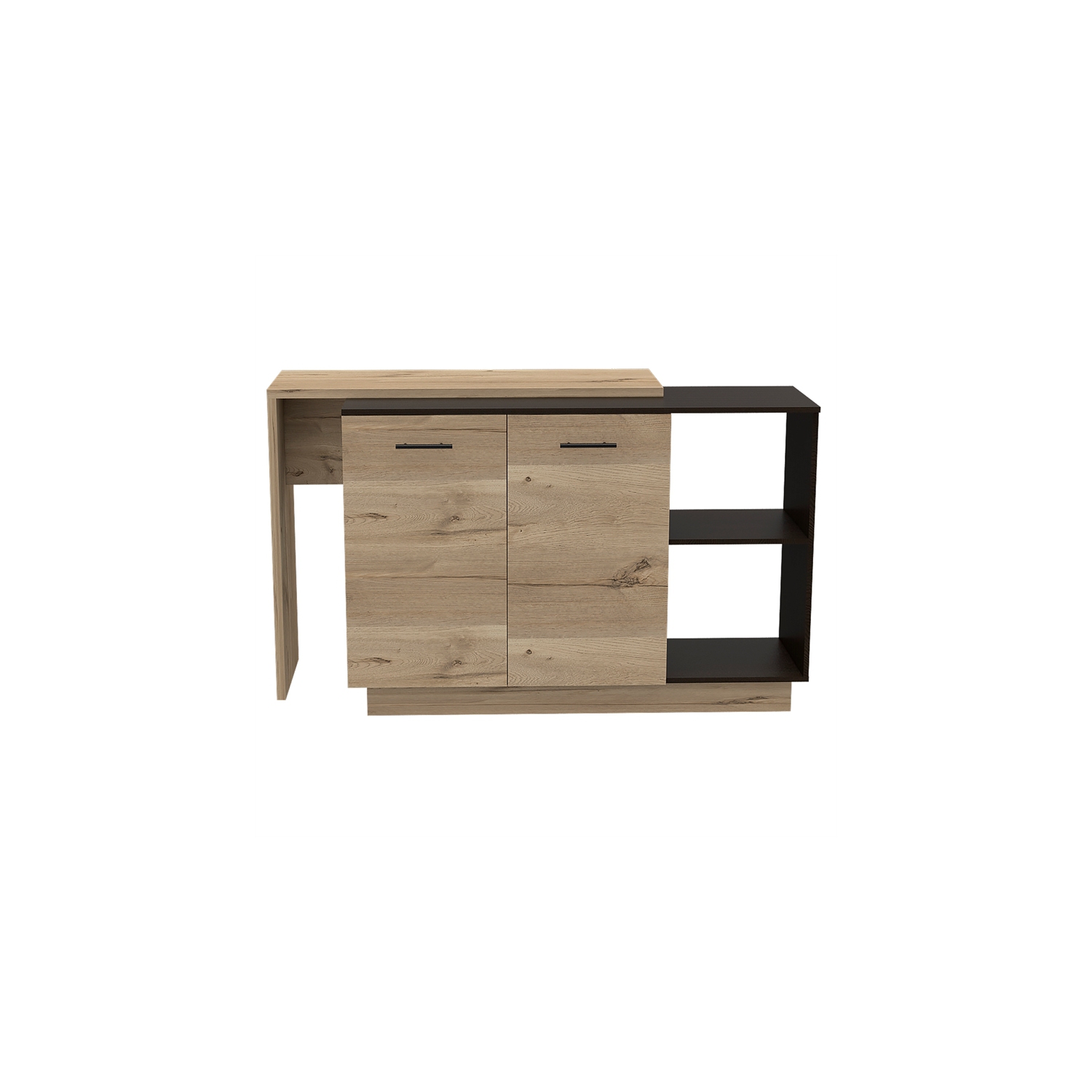 TUHOME Sicilia Two-Door Kitchen Island In Black-Light Oak - Engineered Wood