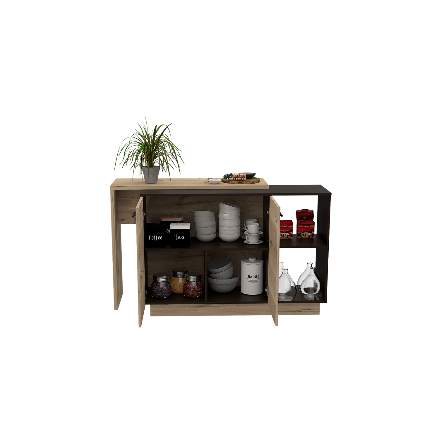 TUHOME Sicilia Two-Door Kitchen Island In Black-Light Oak - Engineered Wood