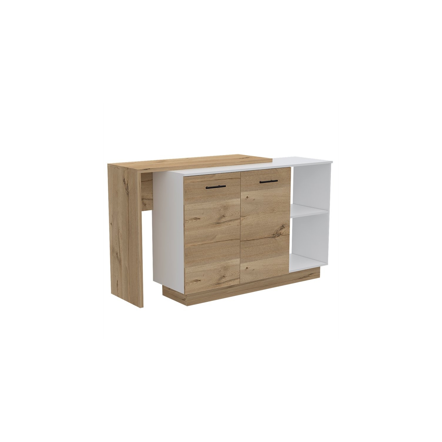 Îlot de cuisine moderne en pin blanc à deux portes Sicilia de TuHome