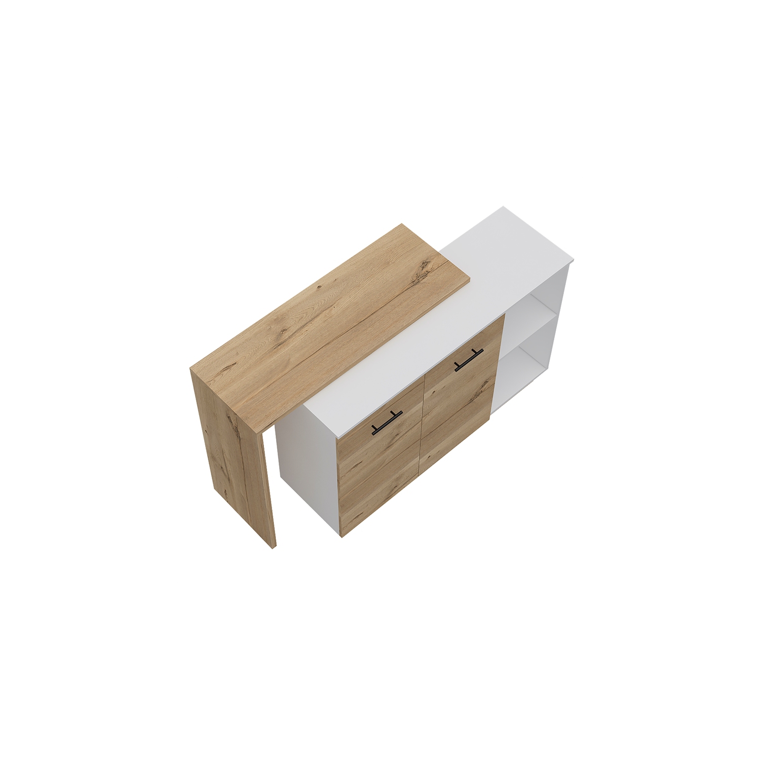 Îlot de cuisine moderne en pin blanc à deux portes Sicilia de TuHome