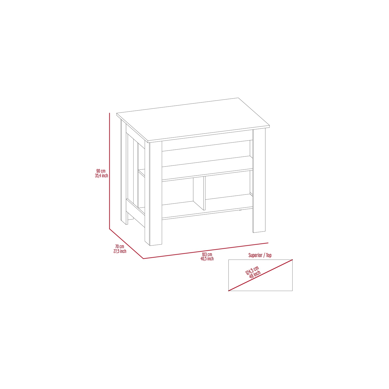 Îlot de cuisine en bois d’ingénierie de TUHOME Cala Kitchen Island, multicolore