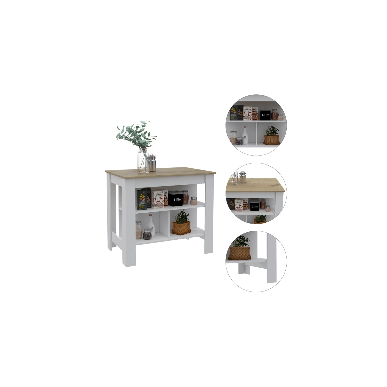 Îlot de cuisine en bois d’ingénierie de TUHOME Cala Kitchen Island, multicolore