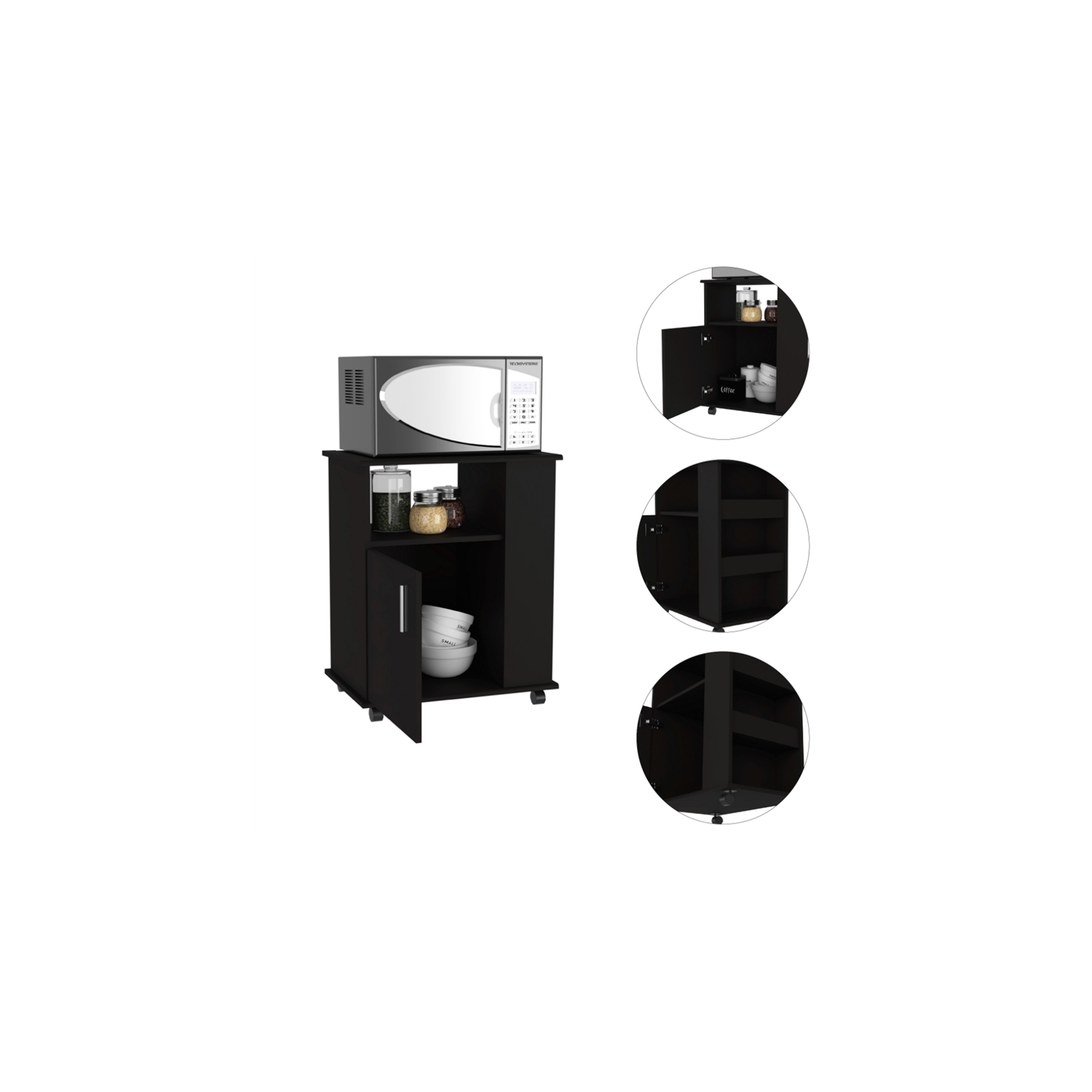 Meuble de four à micro-ondes inférieur en bois d’ingénierie moderne TuHome - Noir