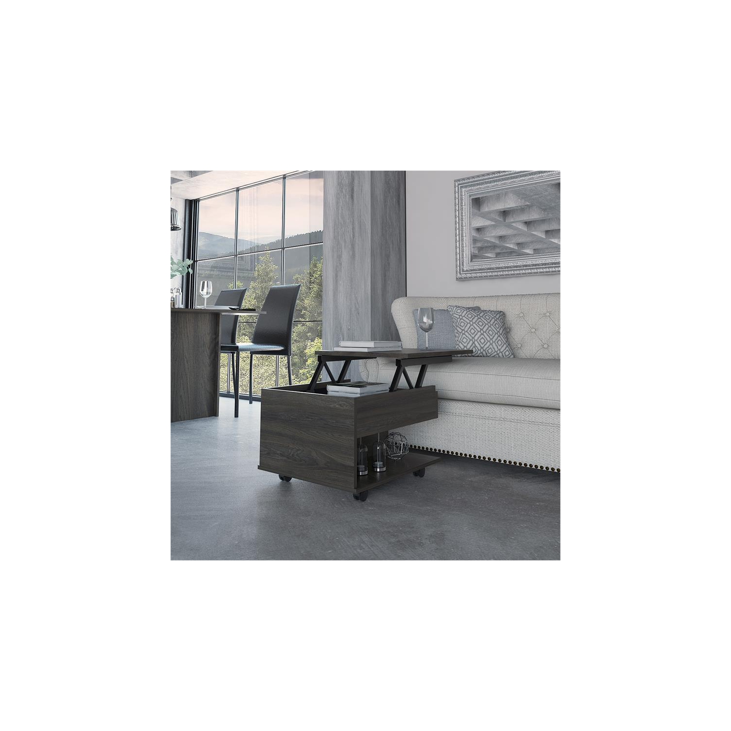 TUHOME Luanda Lift Top Coffee Table Engineered Wood Coffee Tables in Brown