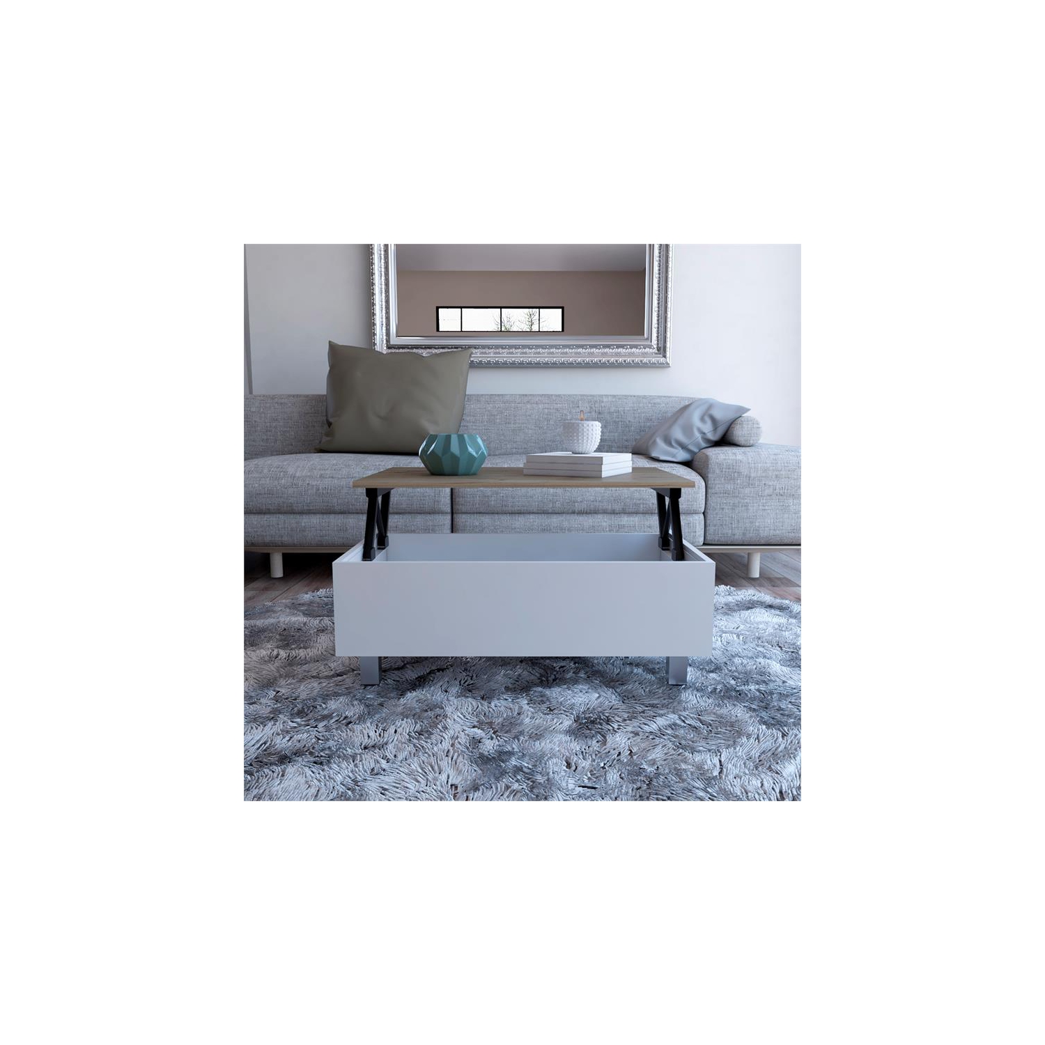 Table basse à dessus relevable en bois d’ingénierie de TUHOME Gambie, blanc