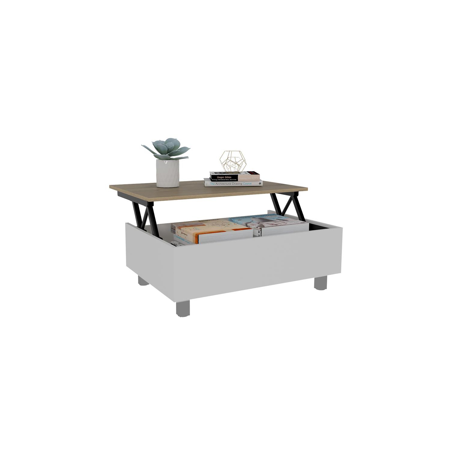 Table basse à dessus relevable en bois d’ingénierie de TUHOME Gambie, blanc