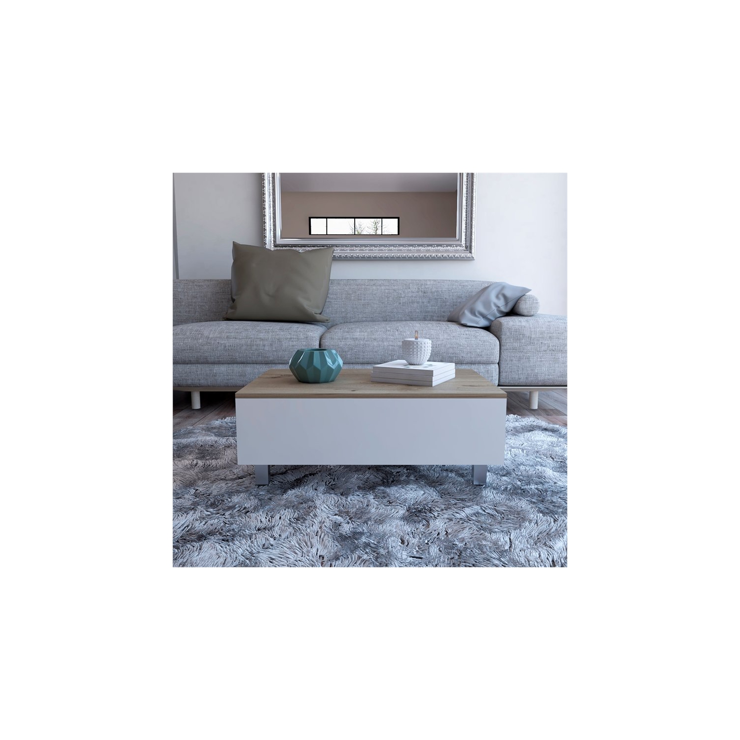 Table basse à dessus relevable en bois d’ingénierie de TUHOME Gambie, blanc