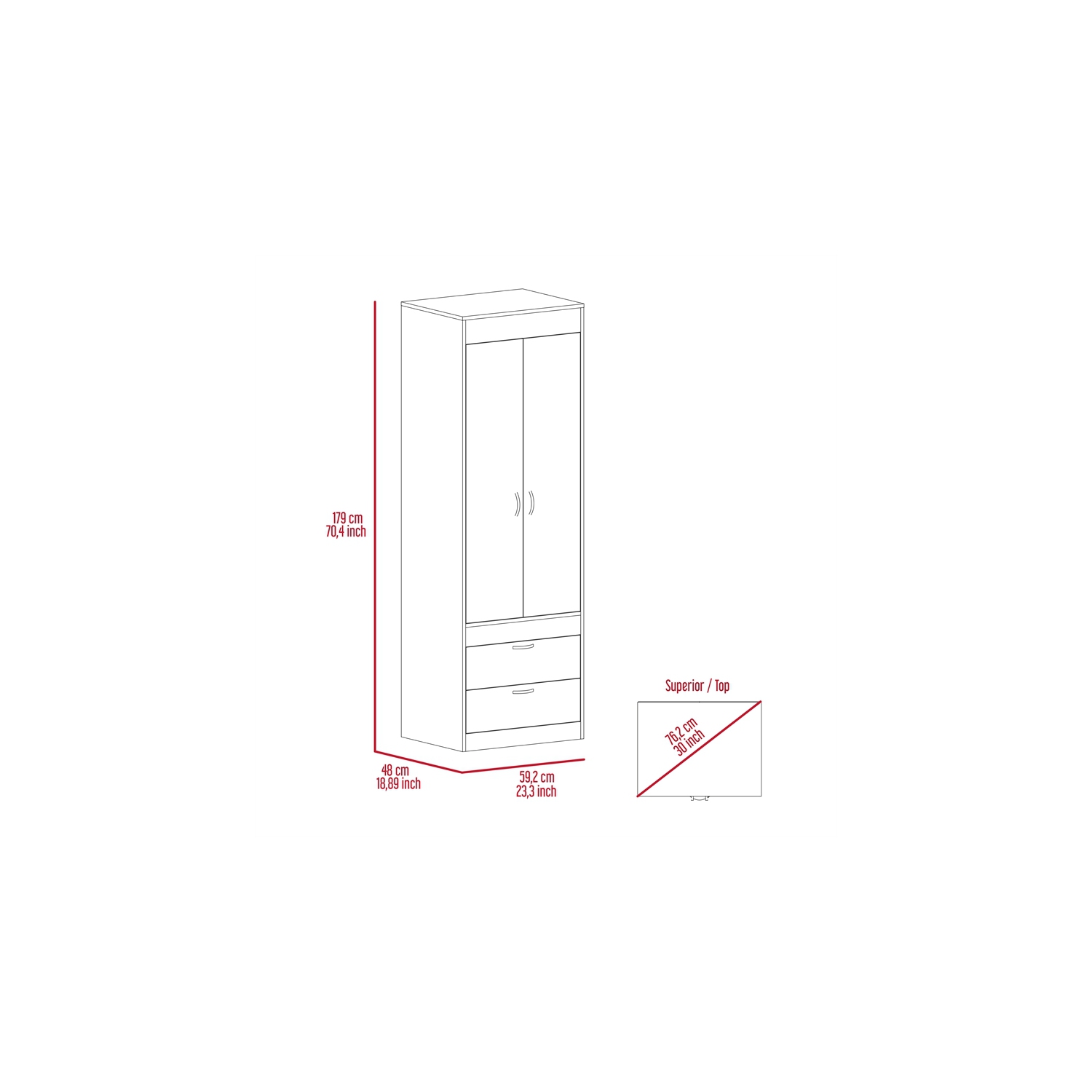 Armoire à 2 portes et 2 tiroirs Lisboa de TuHome – Blanc